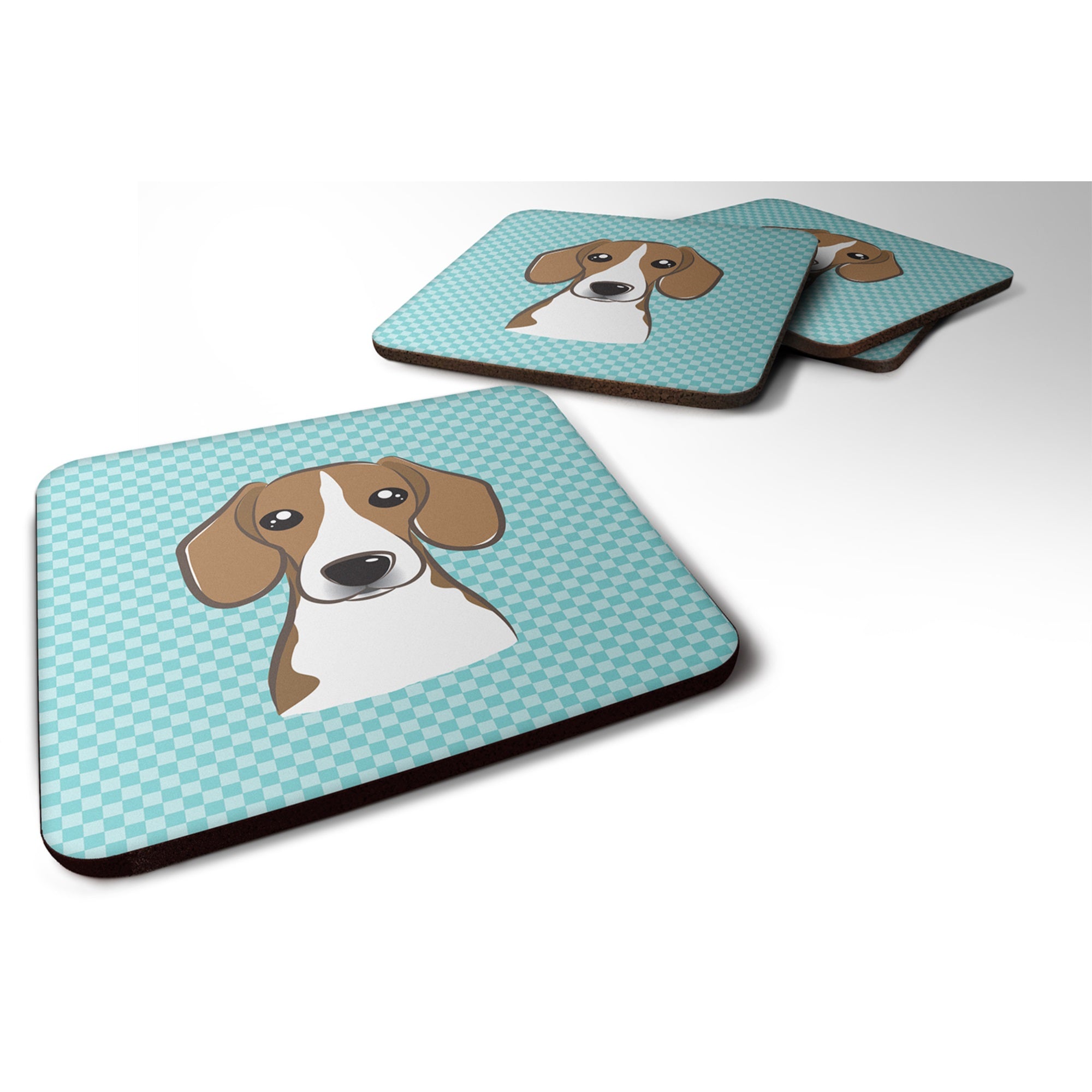Checkerboard Blue Beagle Foam Coaster Set Of 4