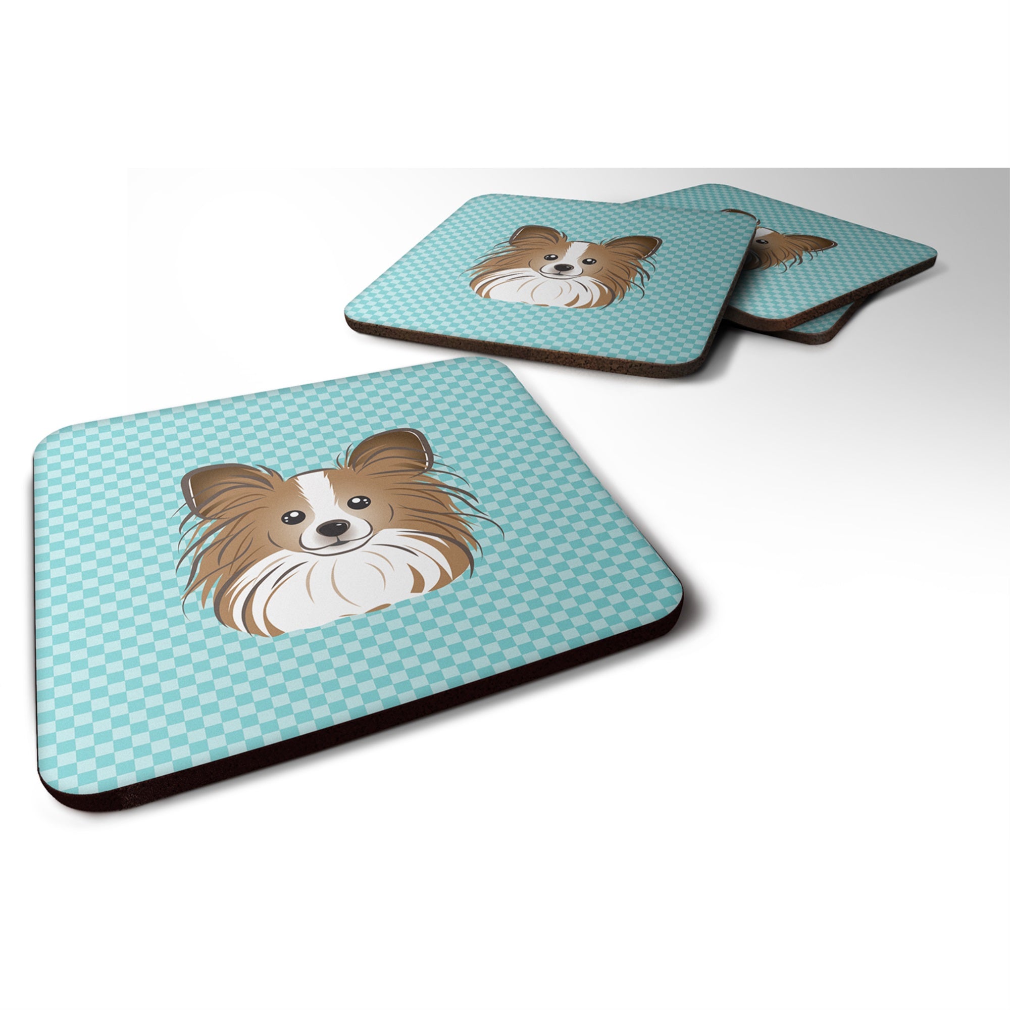 Checkerboard Blue Papillon Foam Coaster Set Of 4