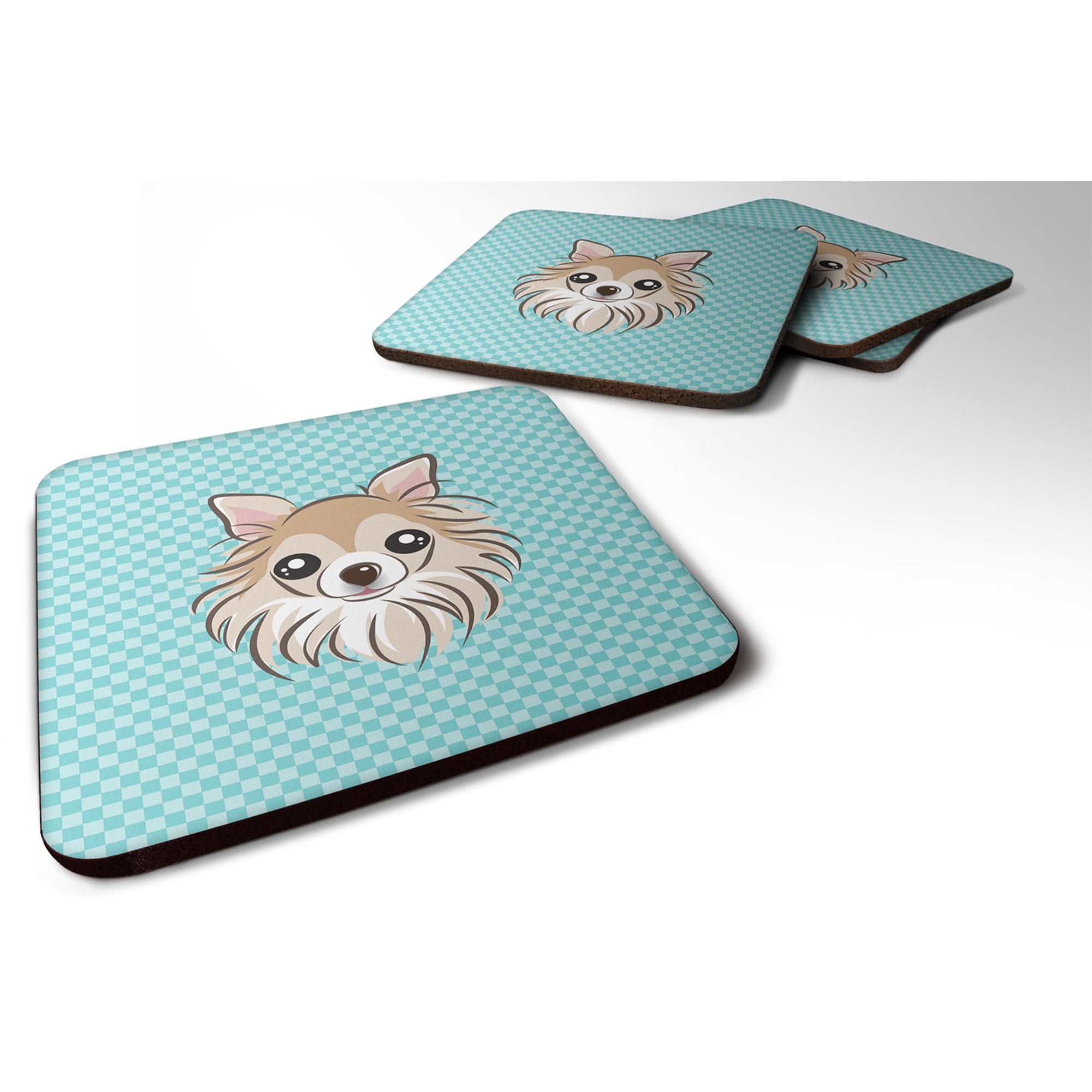 Checkerboard Blue Chihuahua Foam Coaster Set Of 4