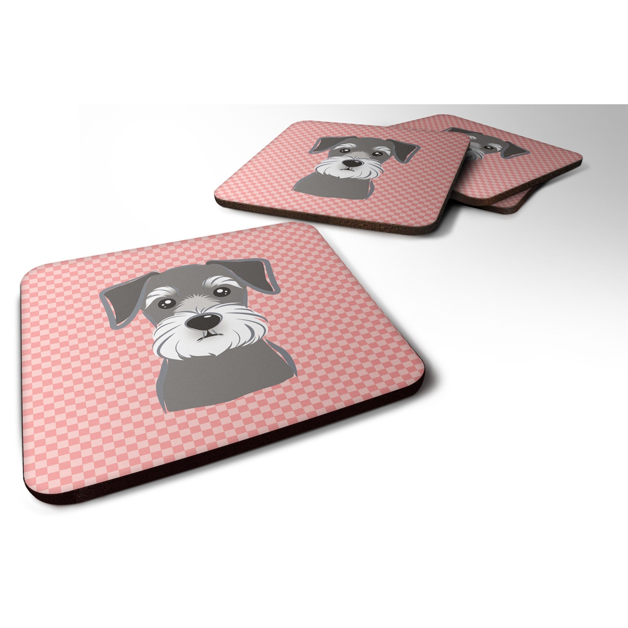 Checkerboard Pink Schnauzer Foam Coaster Set Of 4
