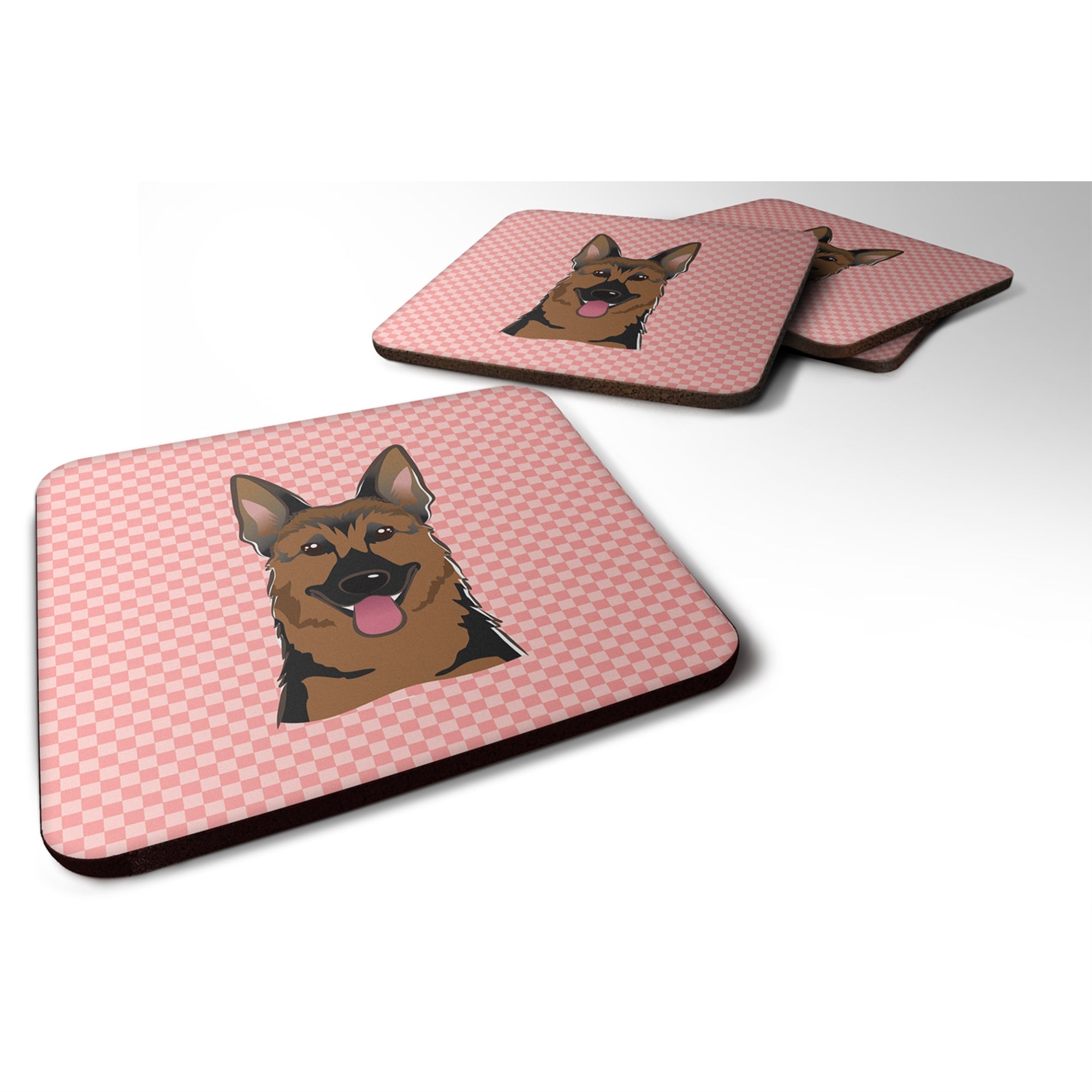 Checkerboard Pink German Shepherd Foam Coaster Set Of 4