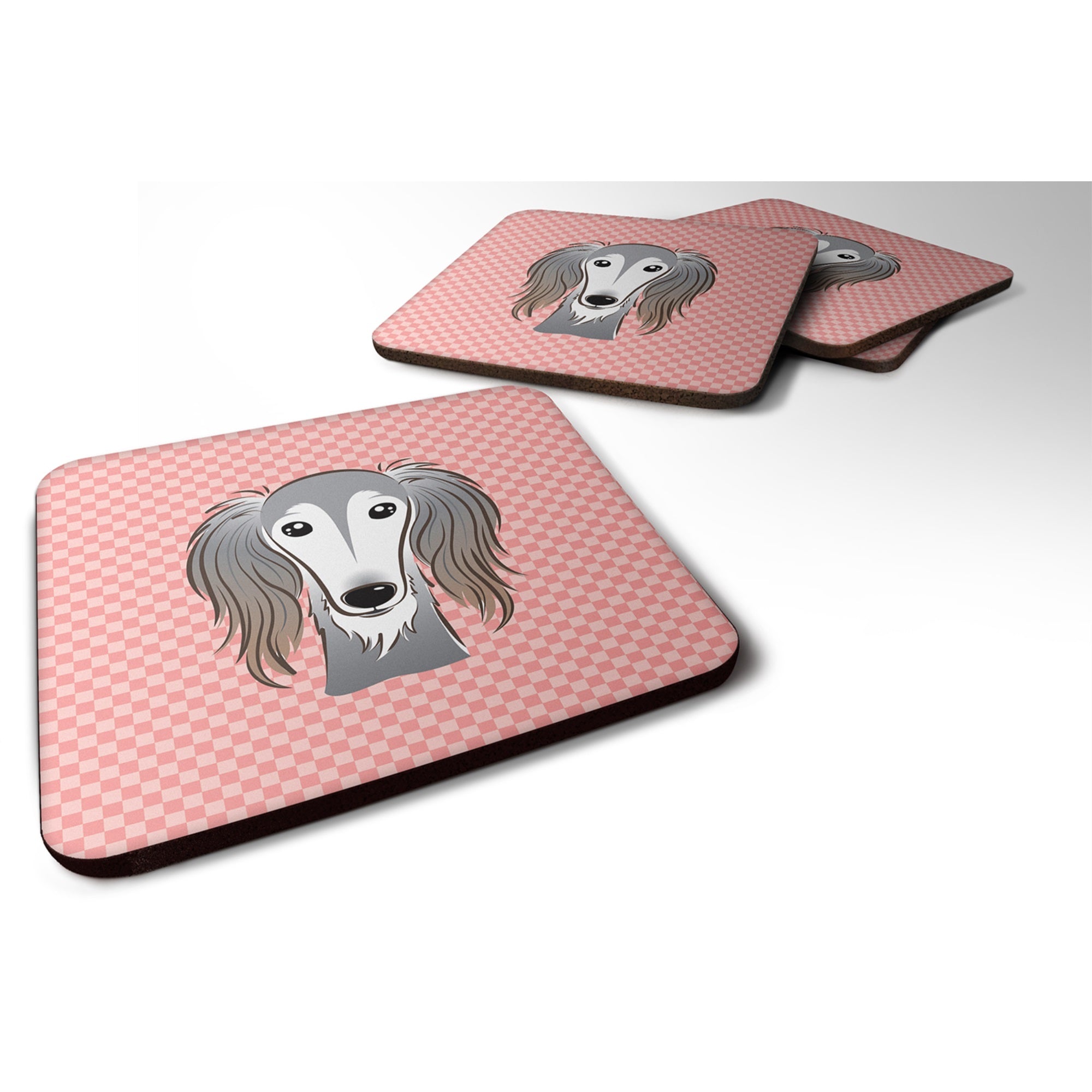 Checkerboard Pink Saluki Foam Coaster Set Of 4