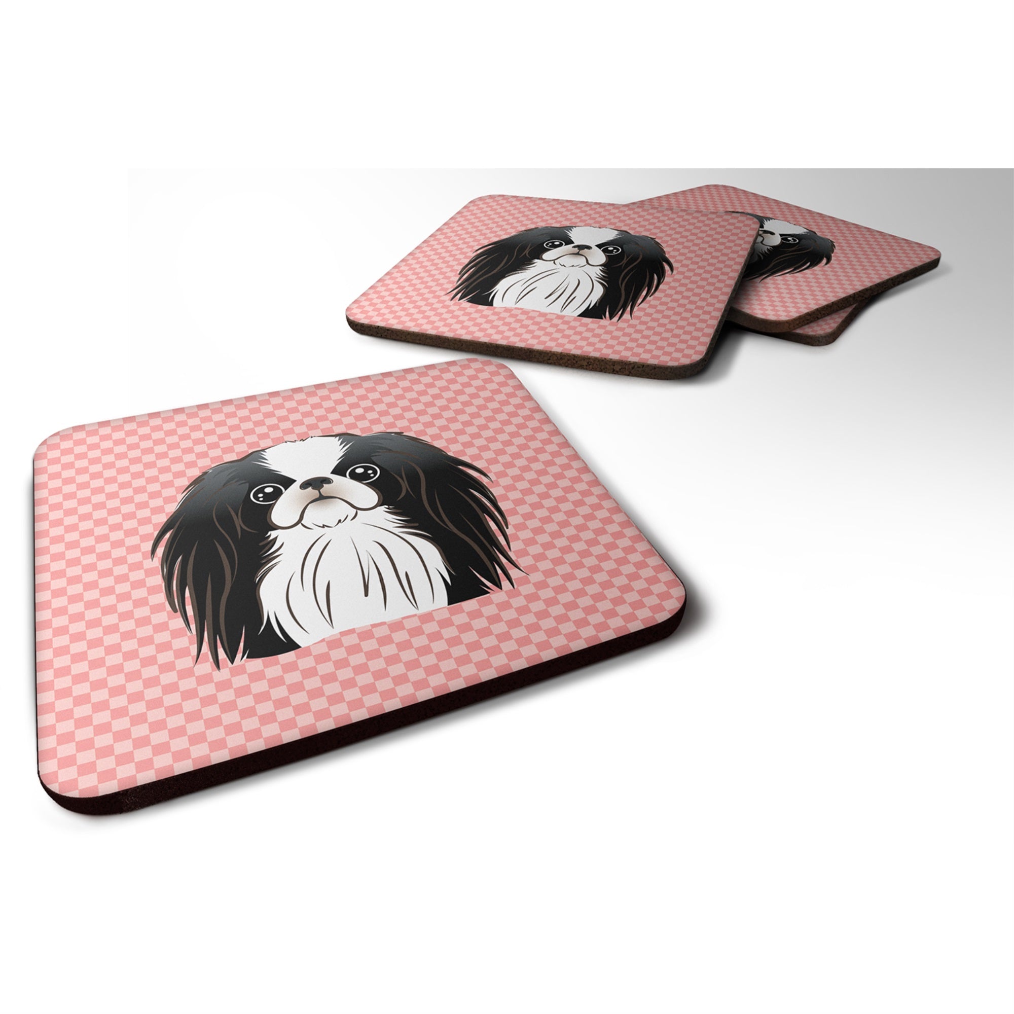 Checkerboard Pink Japanese Chin Foam Coaster Set Of 4