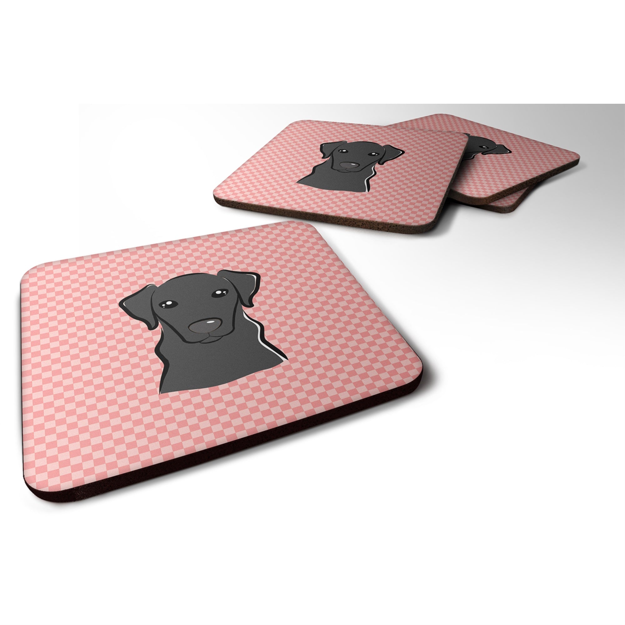 Checkerboard Pink Black Labrador Foam Coaster Set Of 4