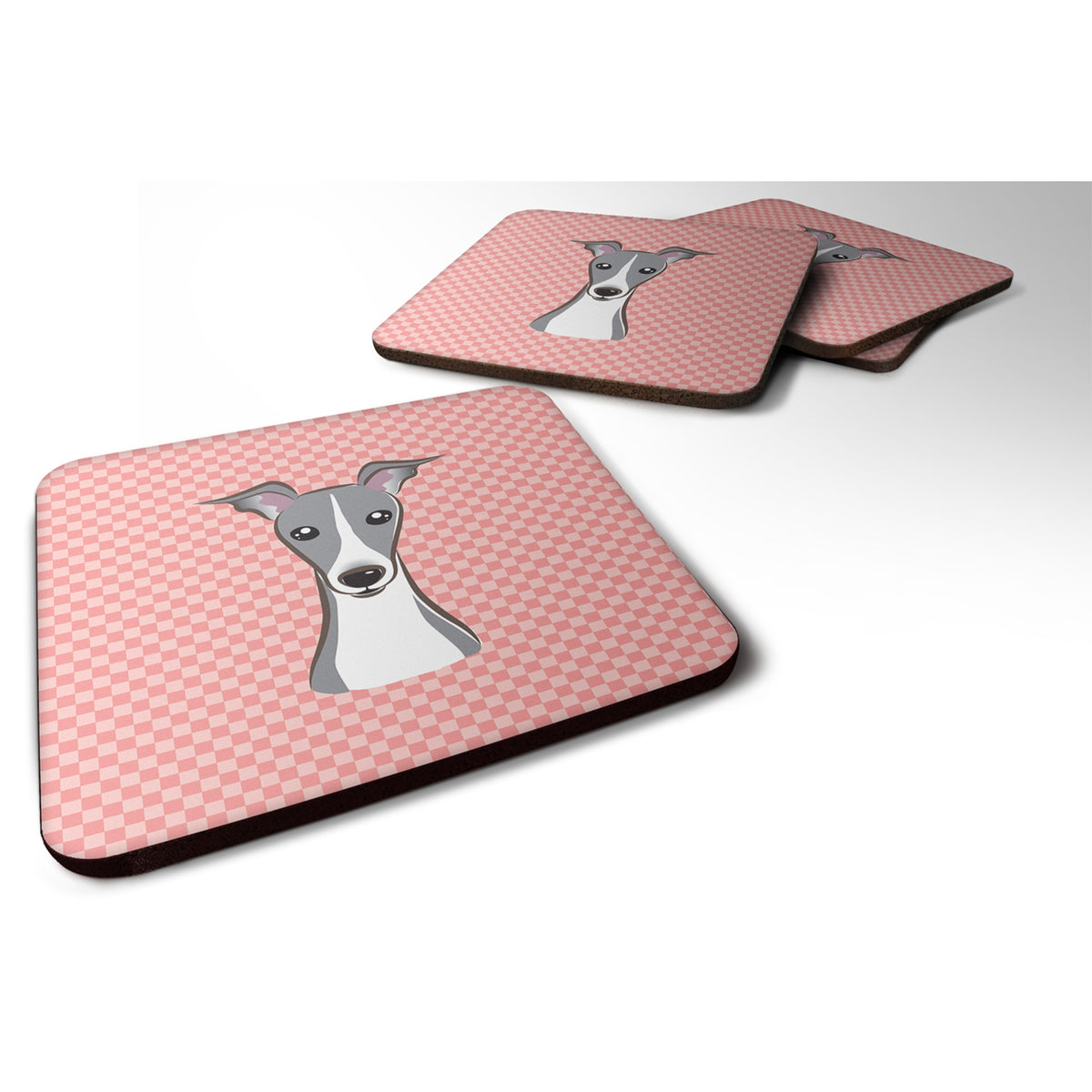 Checkerboard Pink Italian Greyhound Foam Coaster Set Of 4