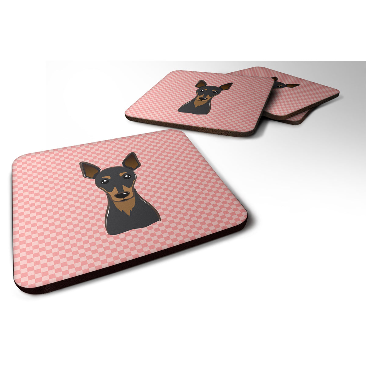 Checkerboard Pink Min Pin Foam Coaster Set Of 4