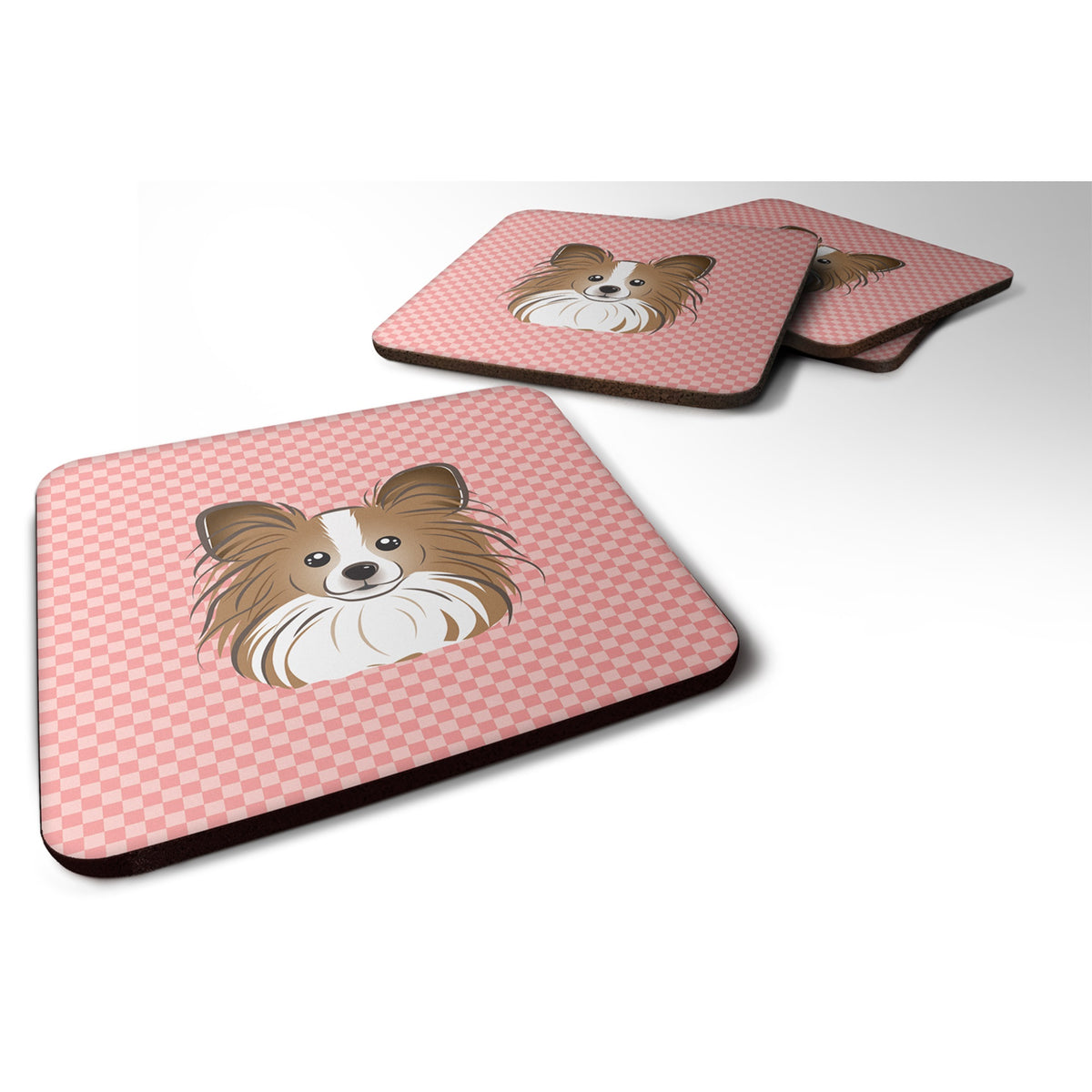 Checkerboard Pink Papillon Foam Coaster Set Of 4