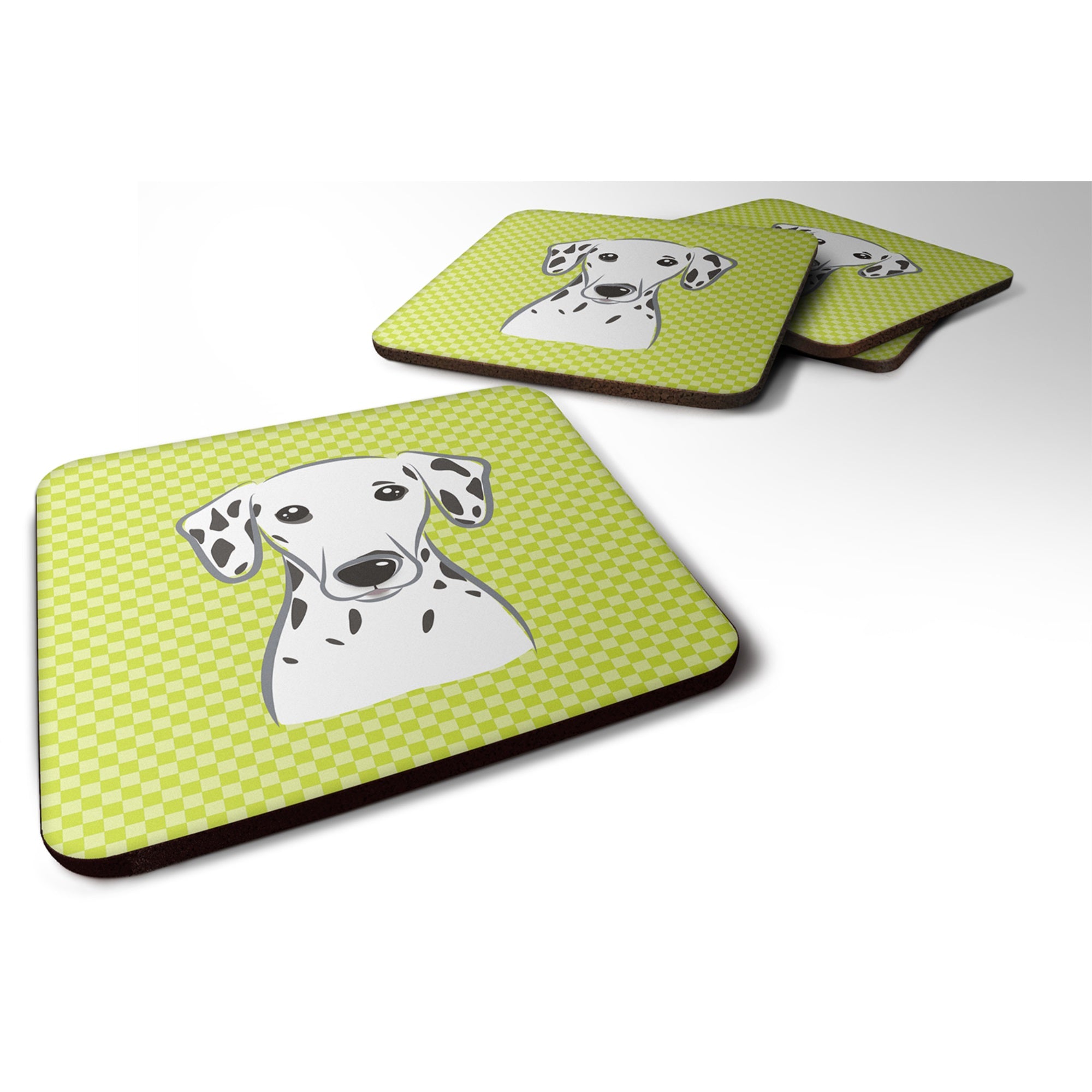 Checkerboard Lime Green Dalmatian Foam Coaster Set Of 4
