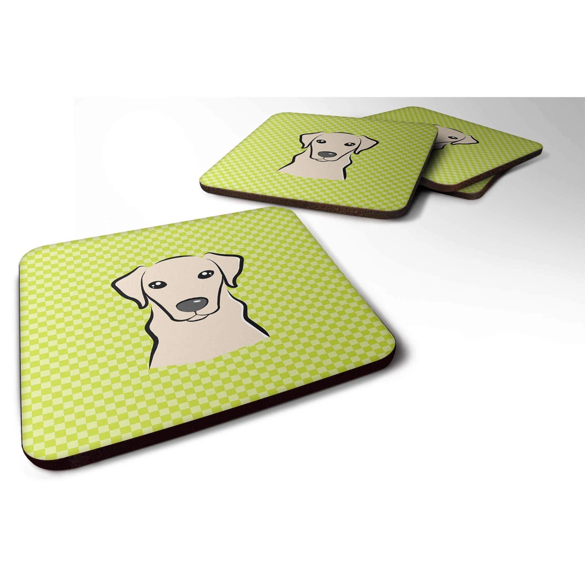 Checkerboard Lime Green Yellow Labrador Foam Coaster Set Of 4