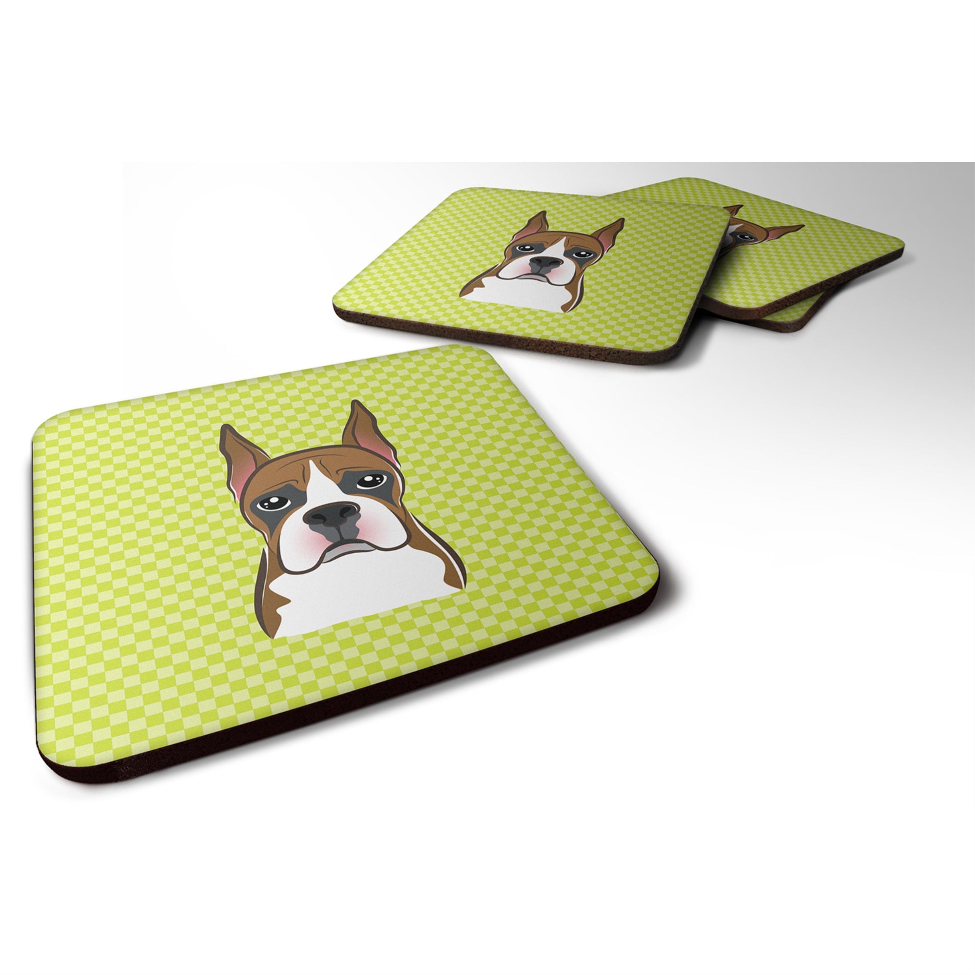 Checkerboard Lime Green Boxer Foam Coaster Set Of 4