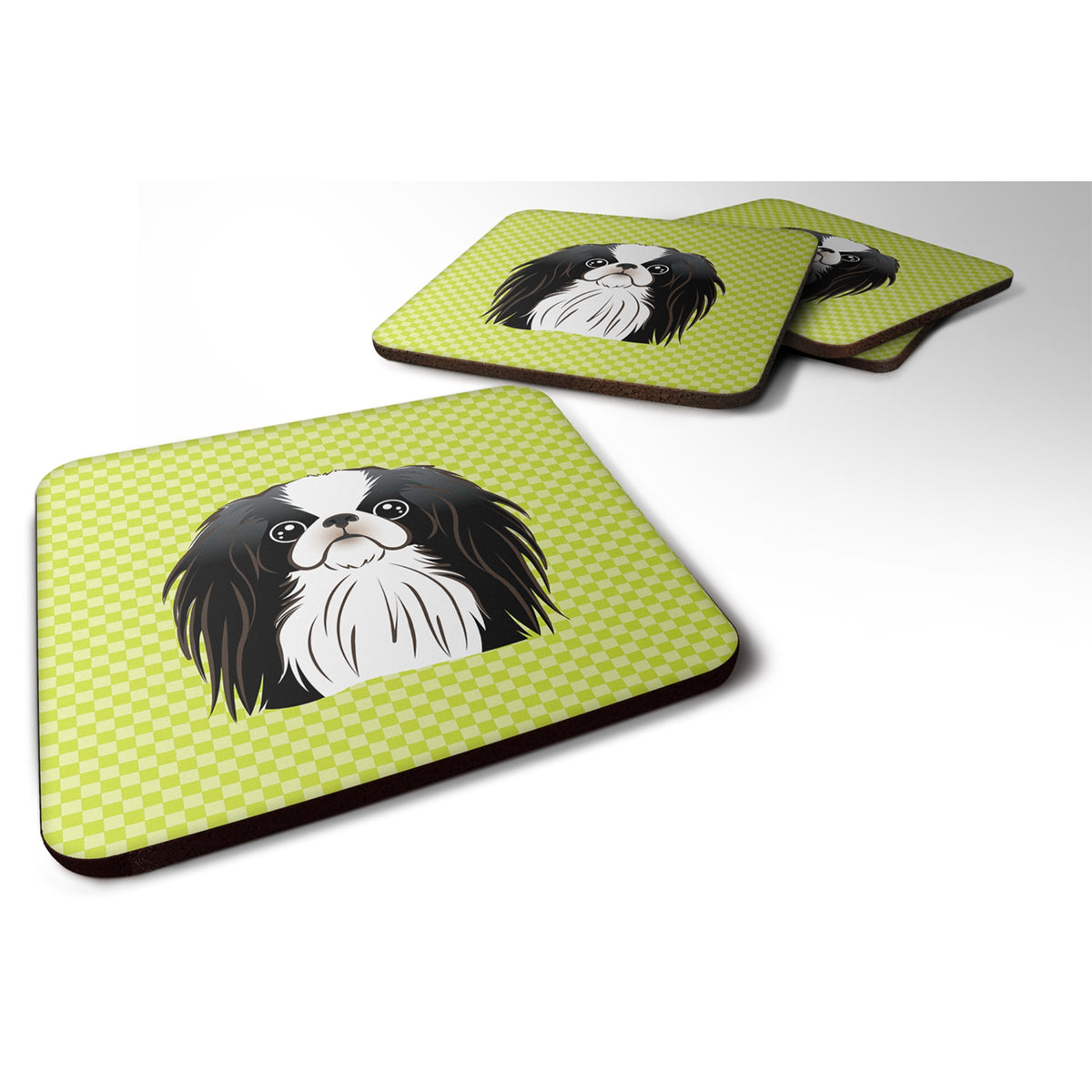 Checkerboard Lime Green Japanese Chin Foam Coaster Set Of 4