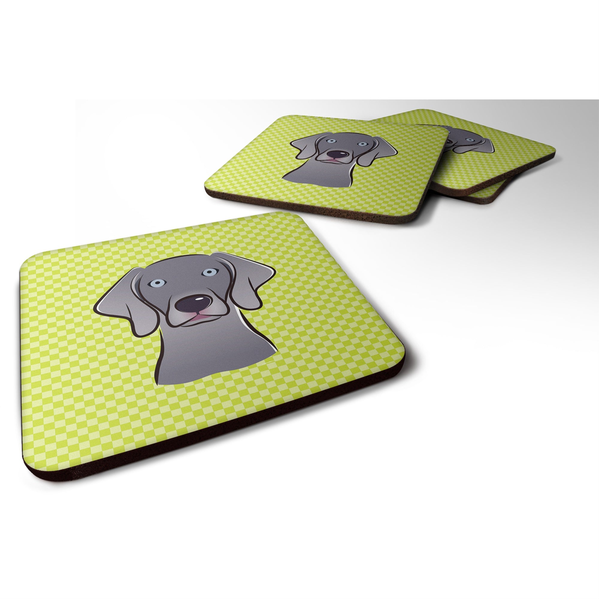 Checkerboard Lime Green Weimaraner Foam Coaster Set Of 4