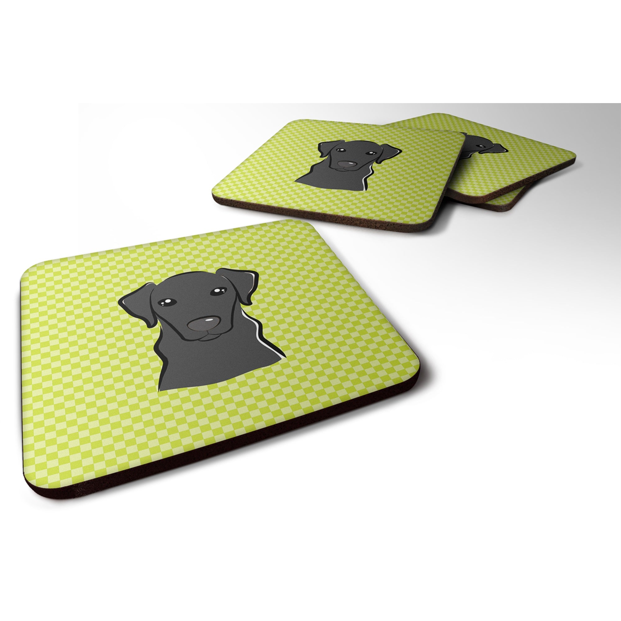 Checkerboard Lime Green Black Labrador Foam Coaster Set Of 4