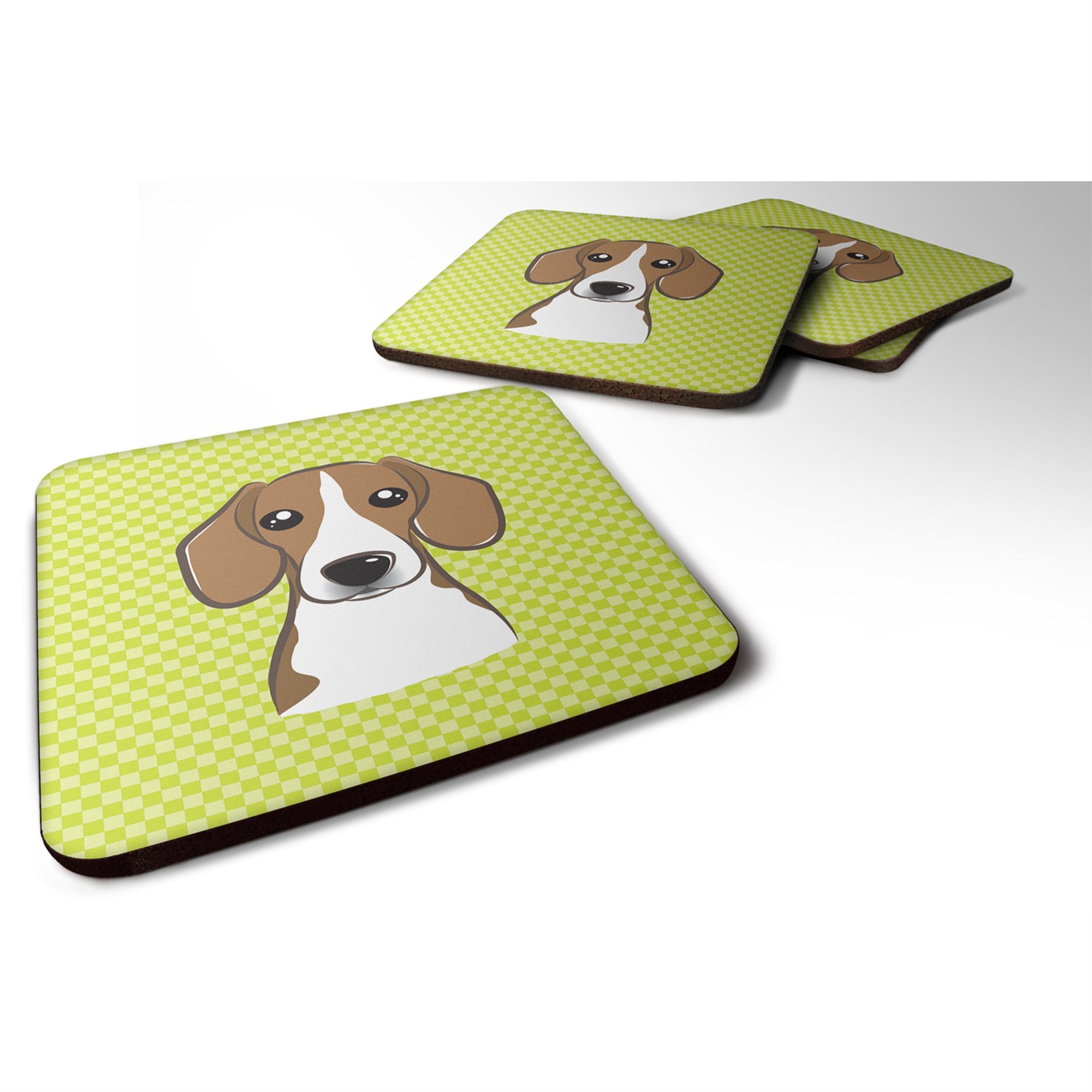 Checkerboard Lime Green Beagle Foam Coaster Set Of 4