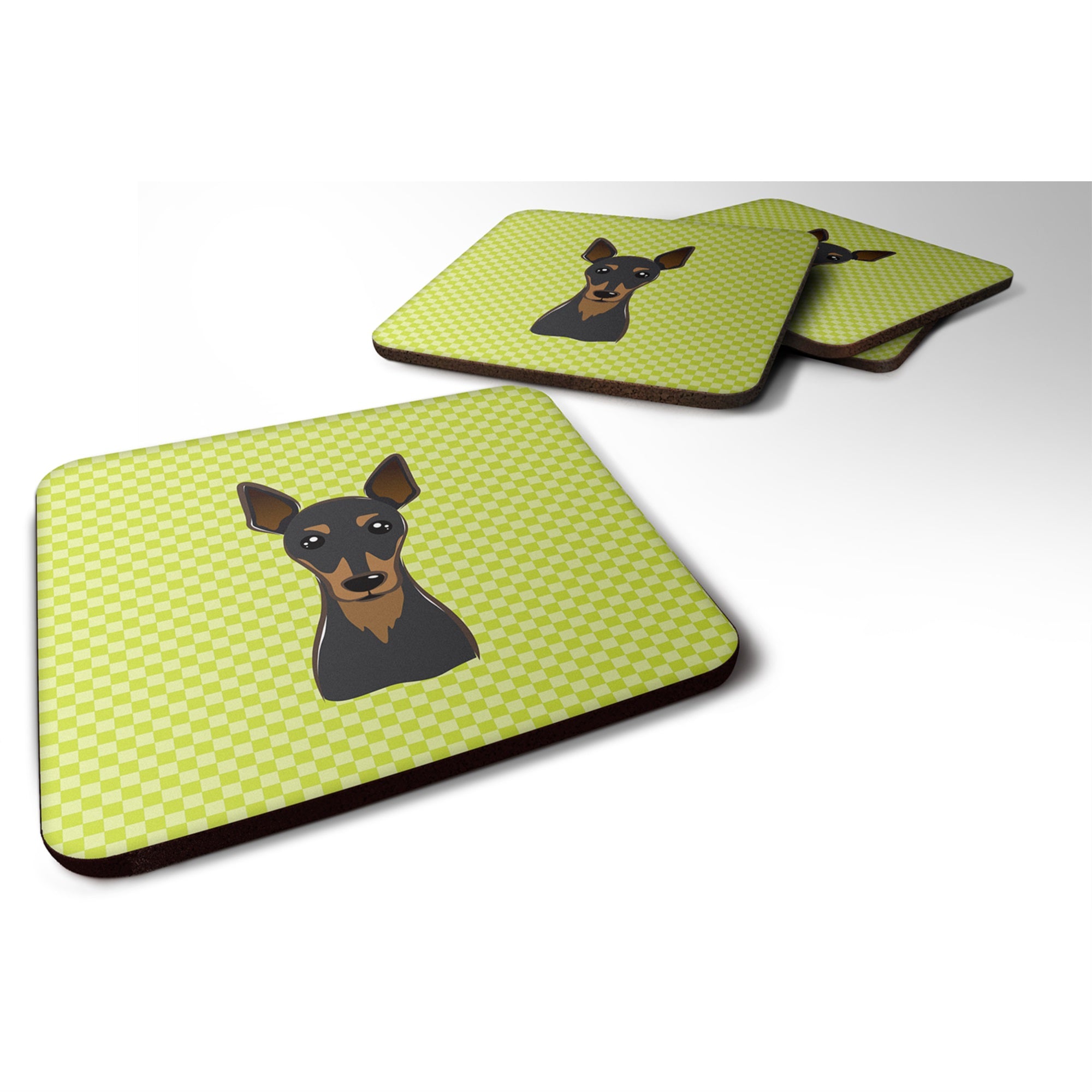Checkerboard Lime Green Min Pin Foam Coaster Set Of 4