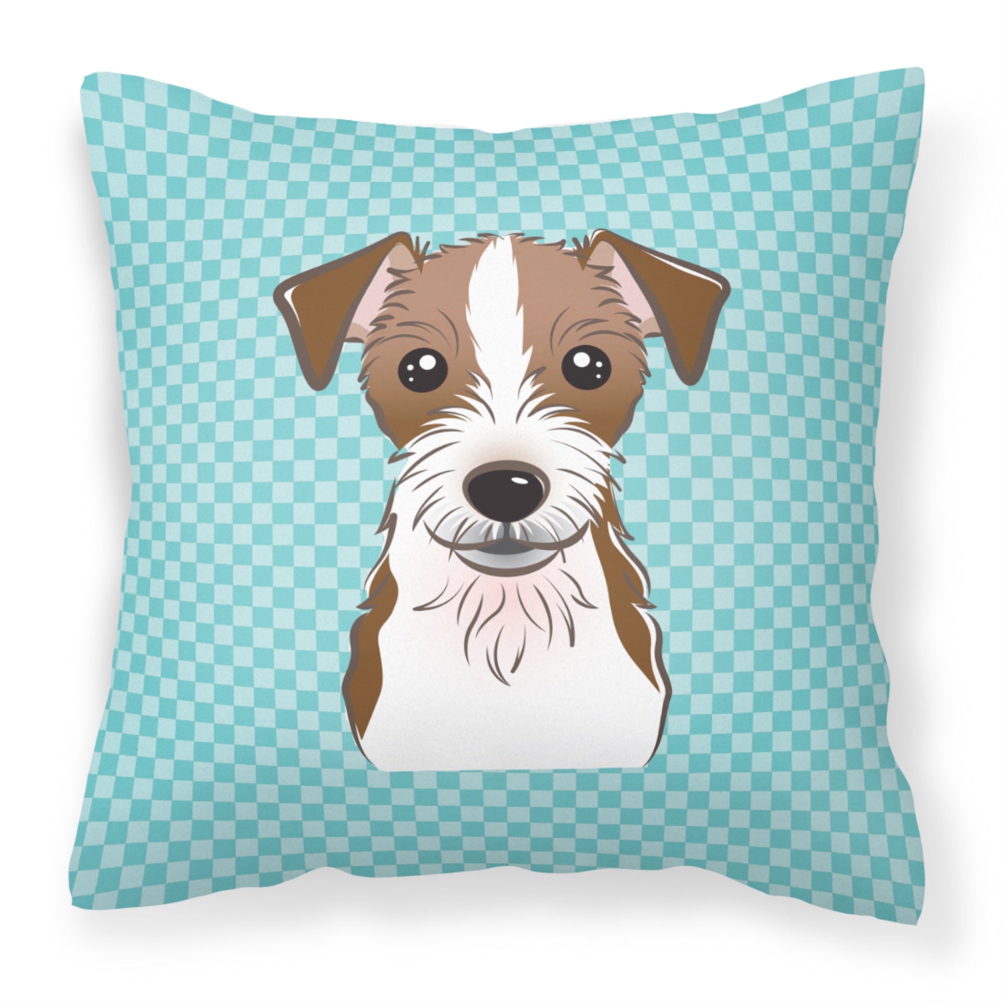 Checkerboard Blue Jack Russell Terrier Fabric Decorative Pillow