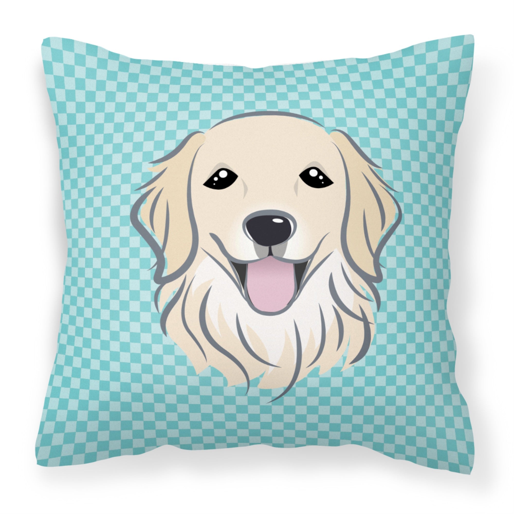 Checkerboard Blue Golden Retriever Fabric Decorative Pillow