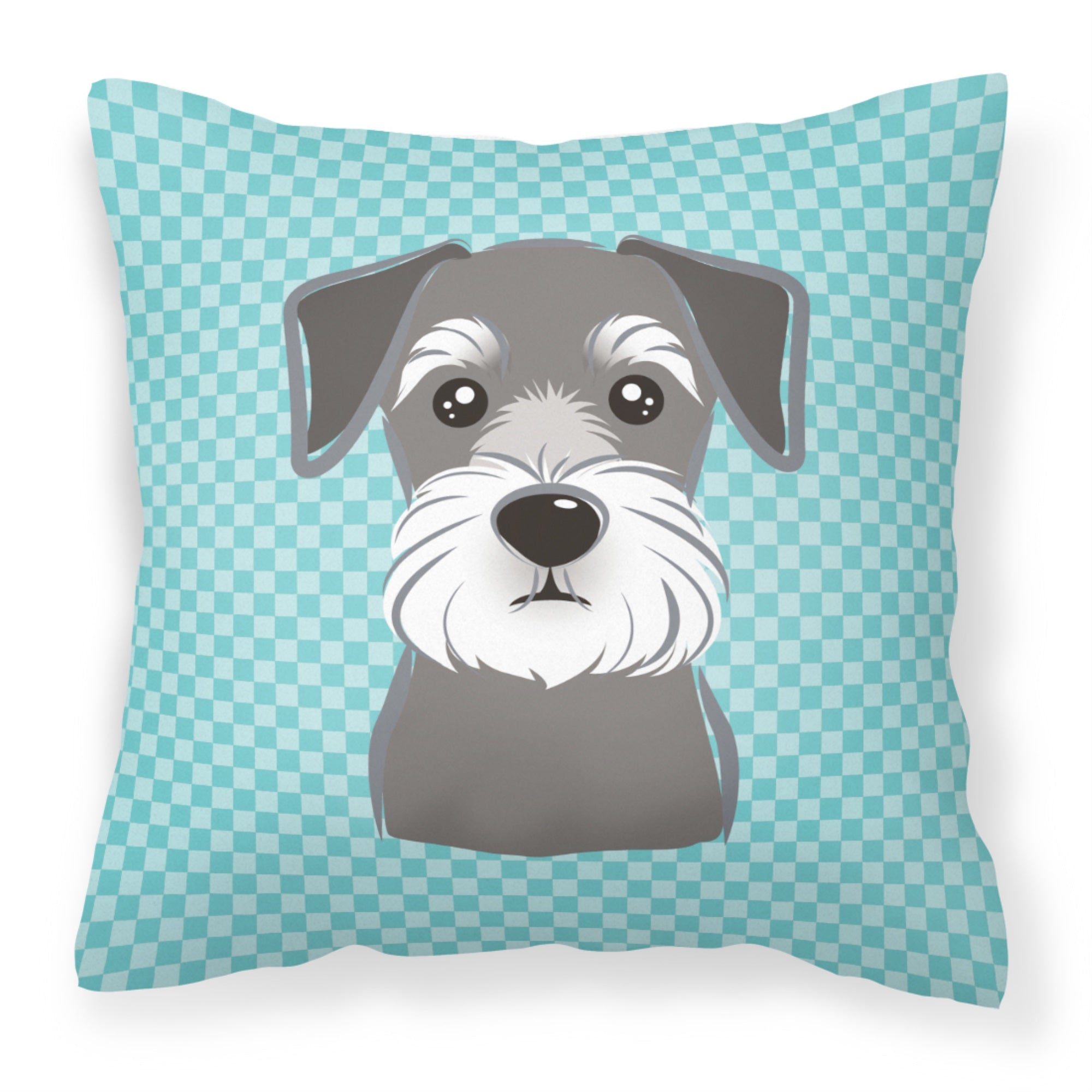 Checkerboard Blue Schnauzer Fabric Decorative Pillow