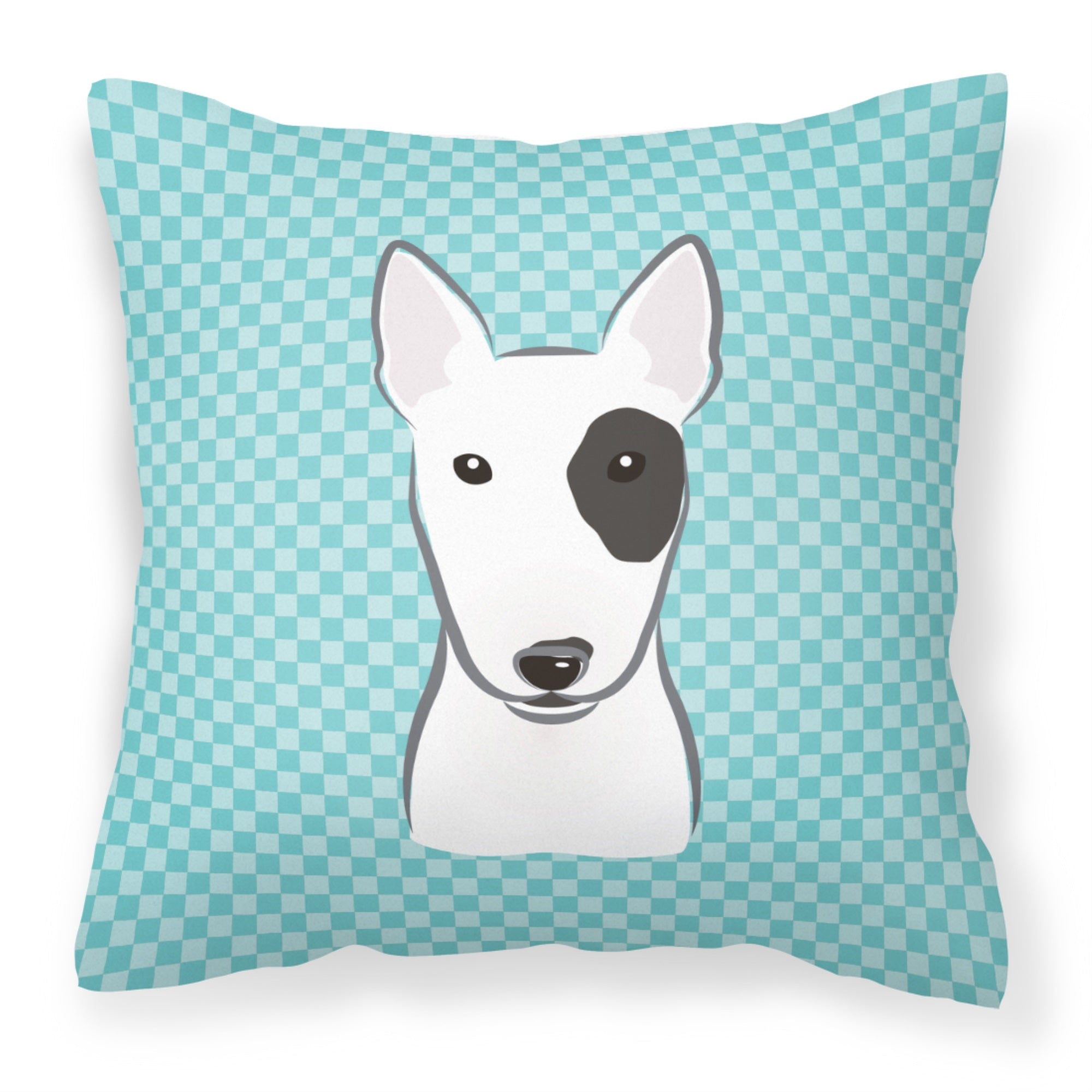 Checkerboard Blue Bull Terrier Fabric Decorative Pillow
