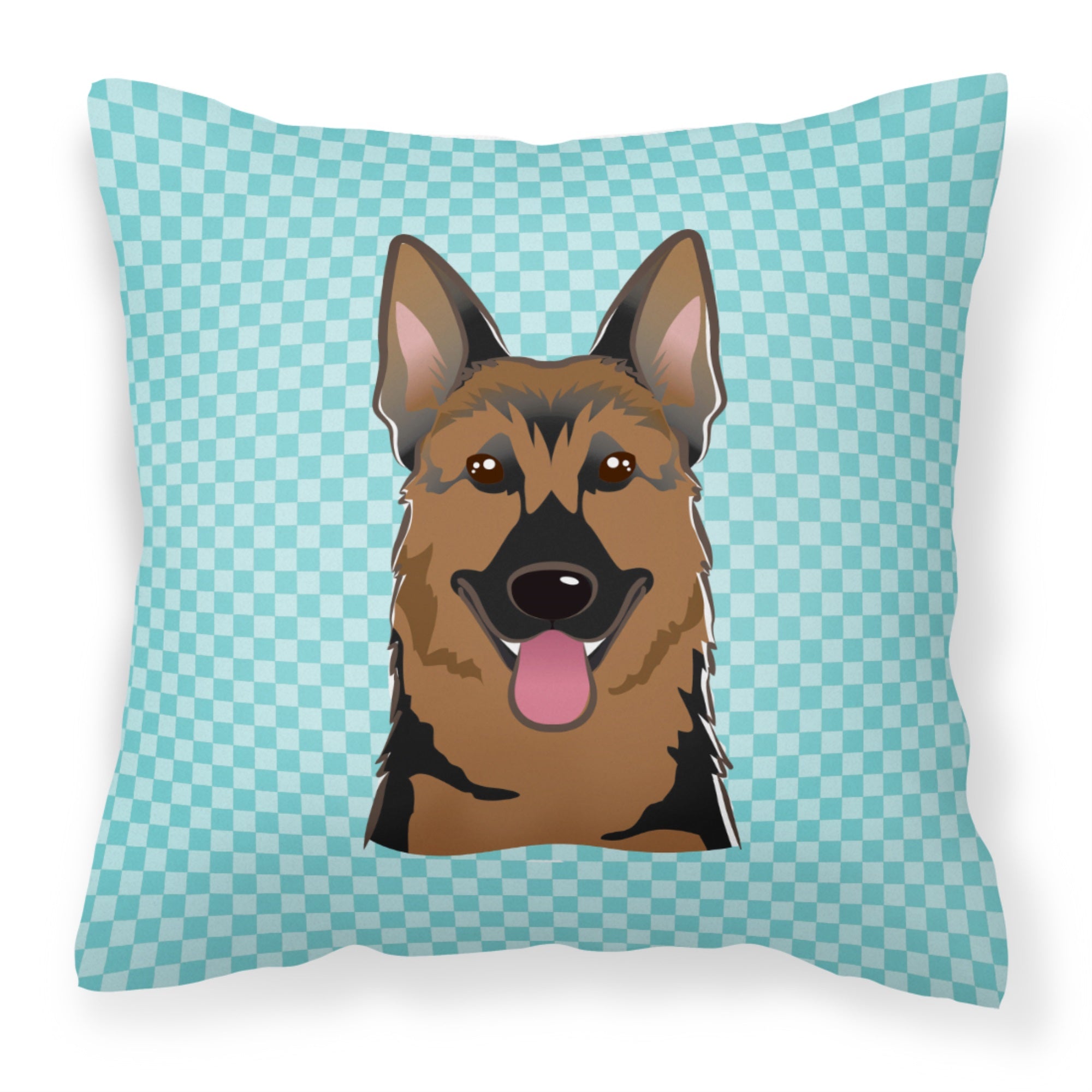 Checkerboard Blue German Shepherd Fabric Decorative Pillow