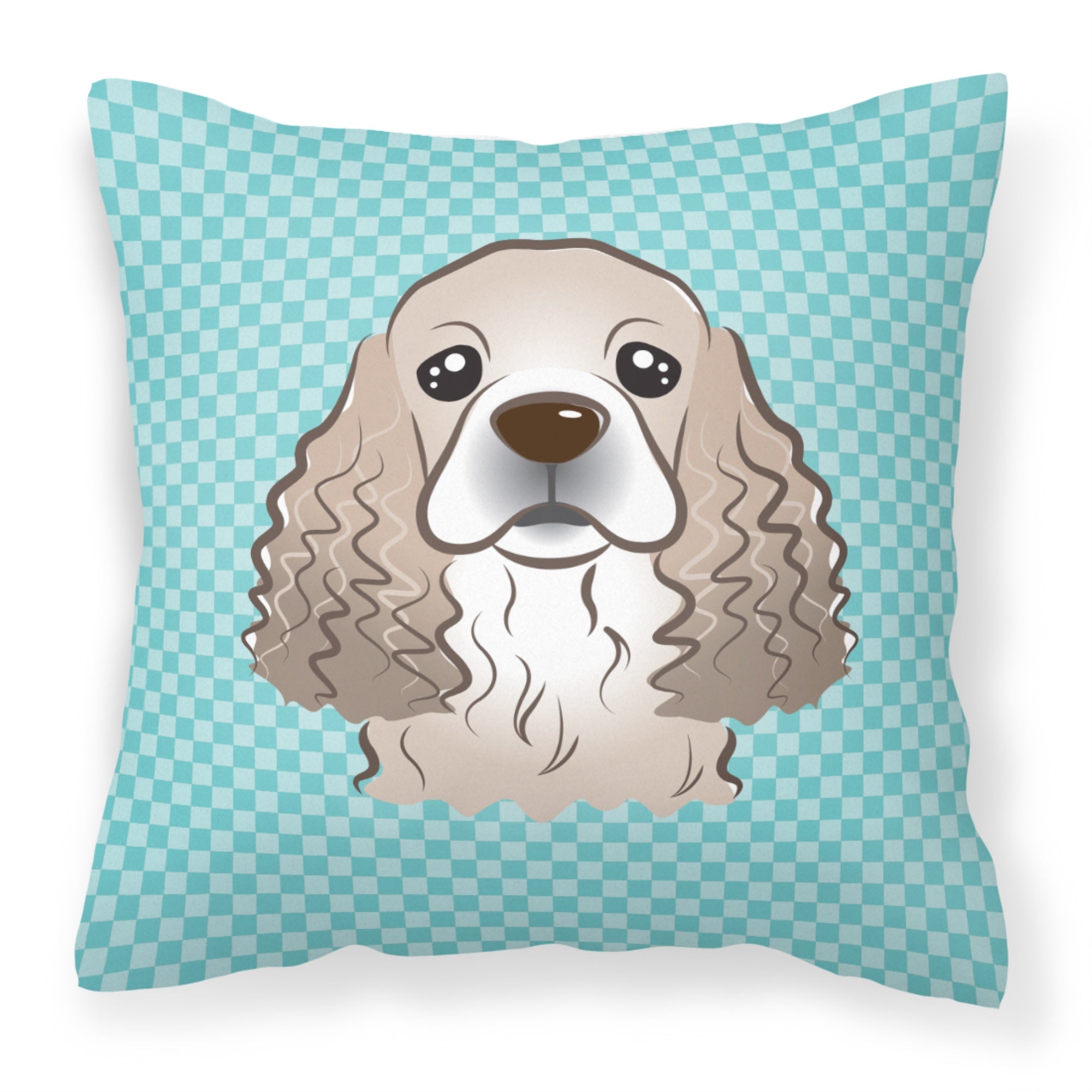 Checkerboard Blue Cocker Spaniel Fabric Decorative Pillow