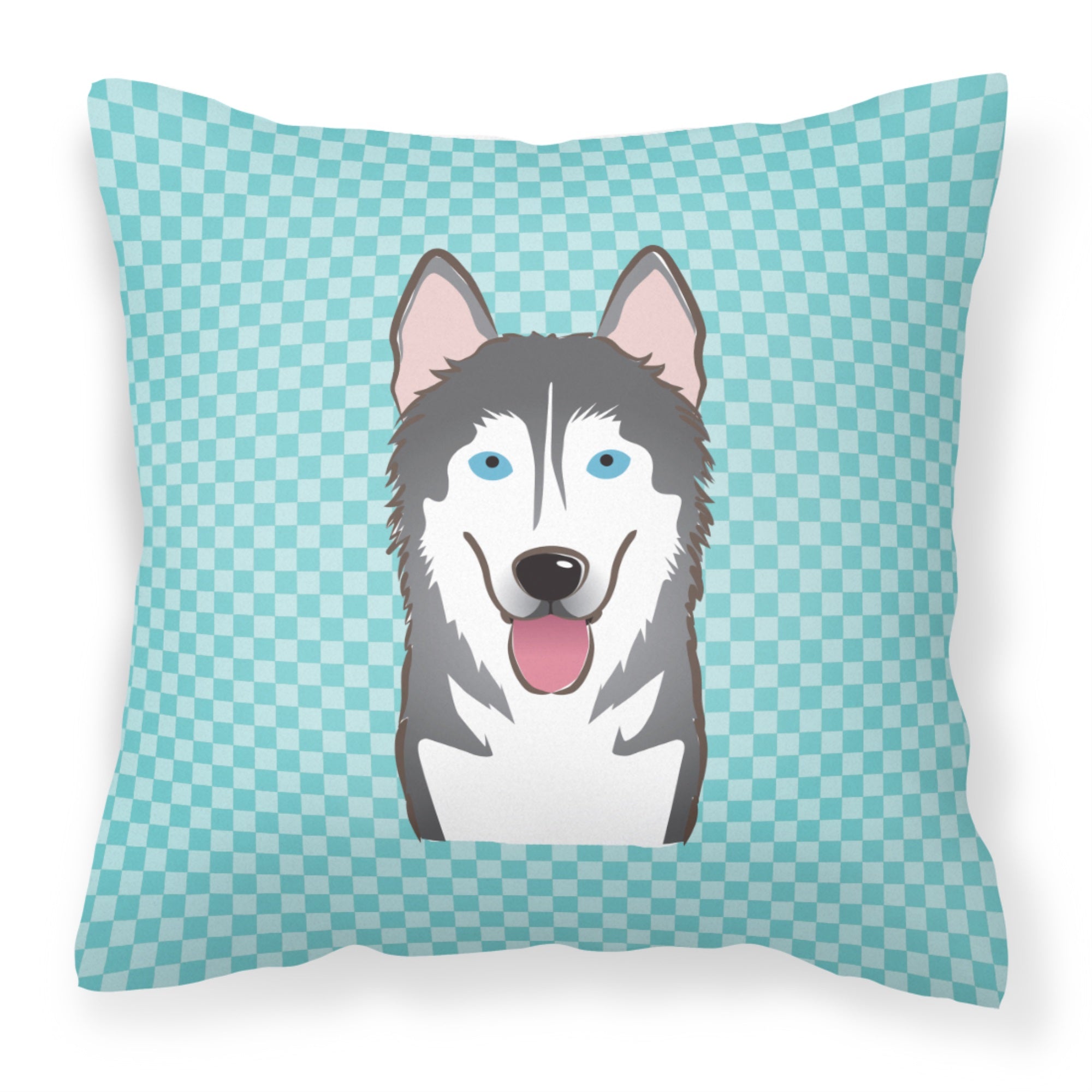 Checkerboard Blue Alaskan Malamute Fabric Decorative Pillow