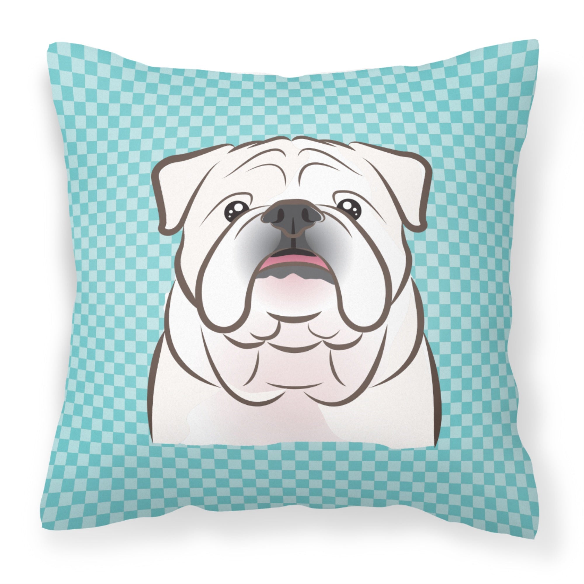 Checkerboard Blue White English Bulldog  Fabric Decorative Pillow