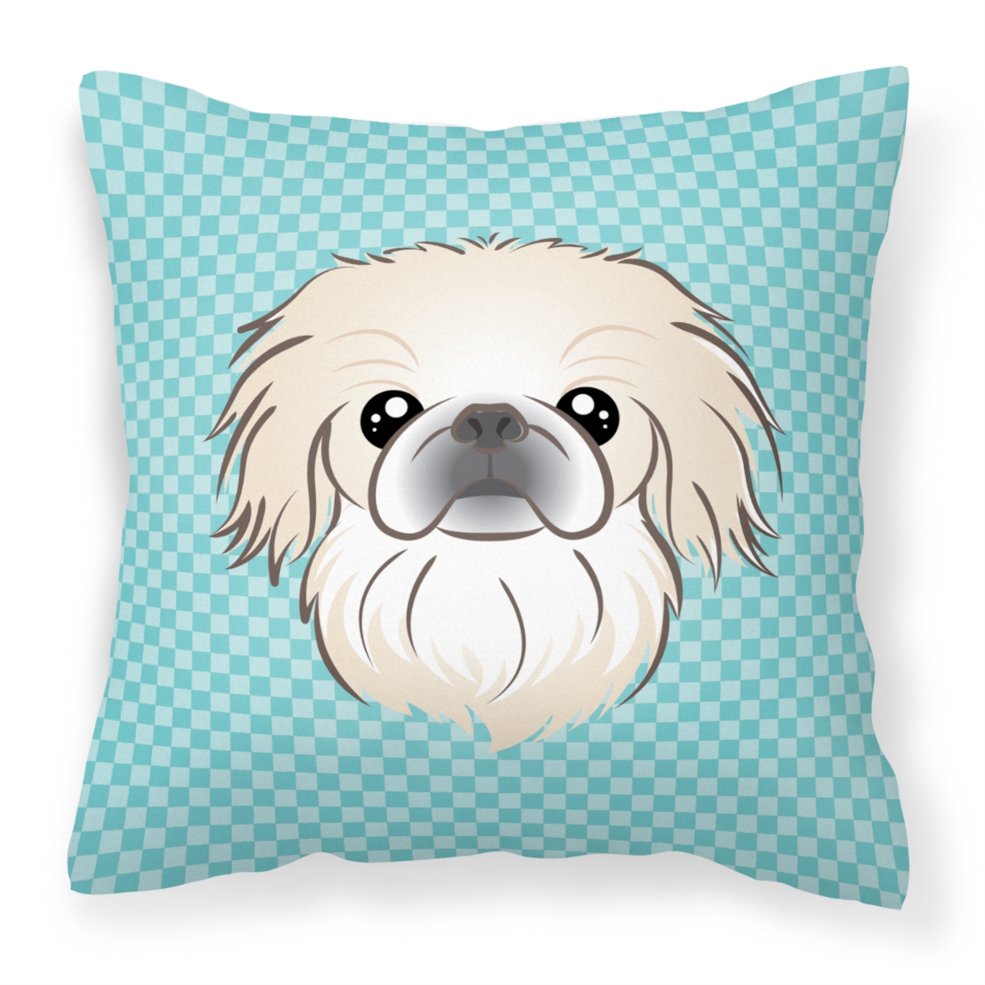 Checkerboard Blue Pekingese Fabric Decorative Pillow