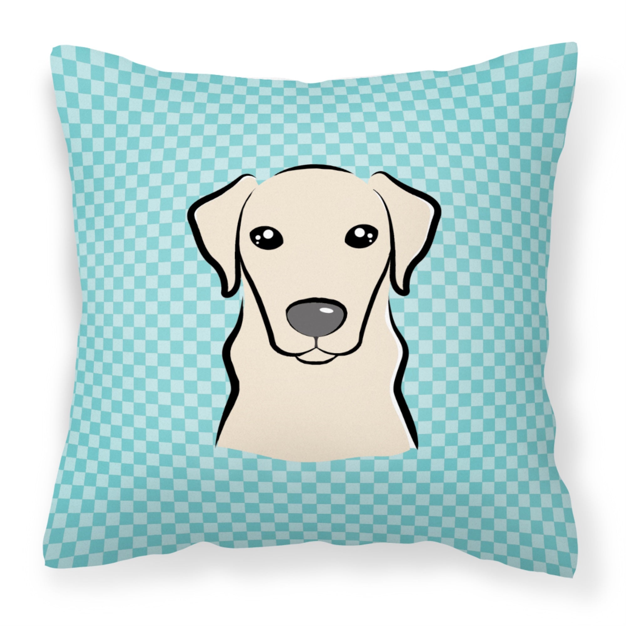 Checkerboard Blue Yellow Labrador Fabric Decorative Pillow
