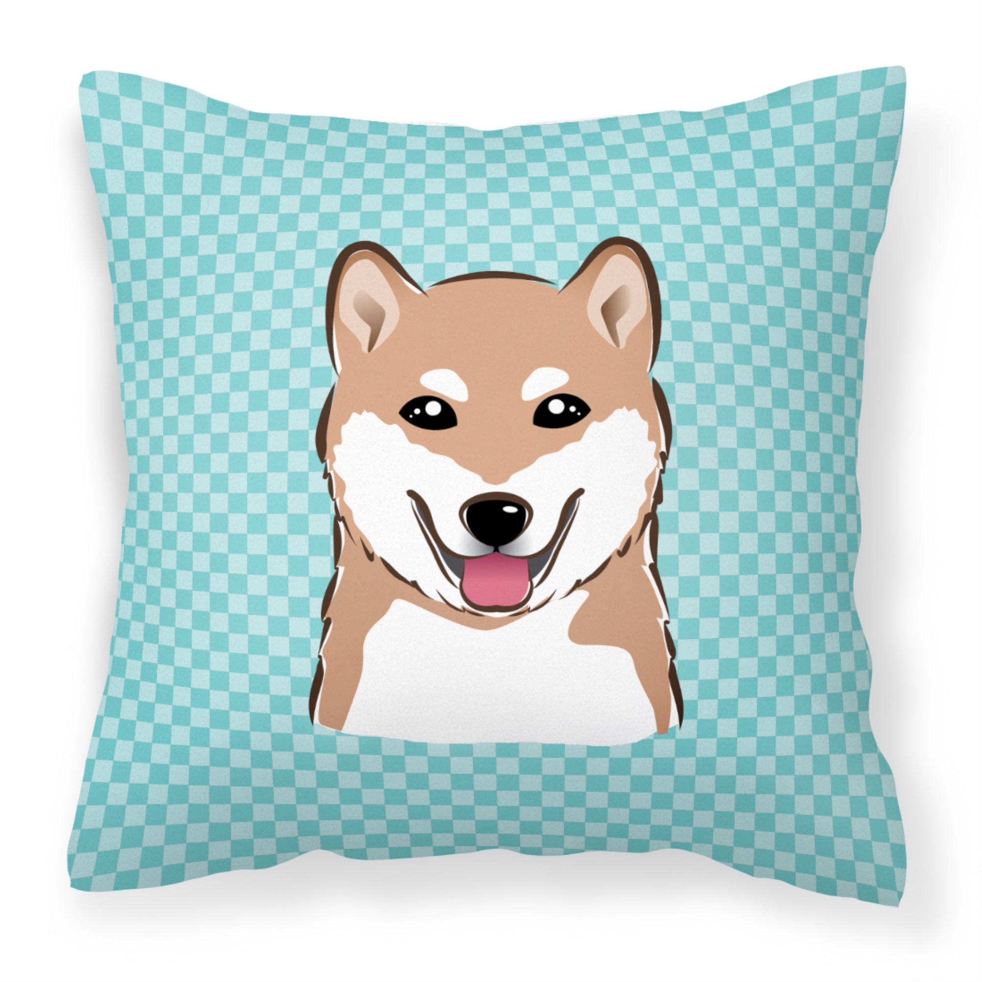 Checkerboard Blue Shiba Inu Fabric Decorative Pillow