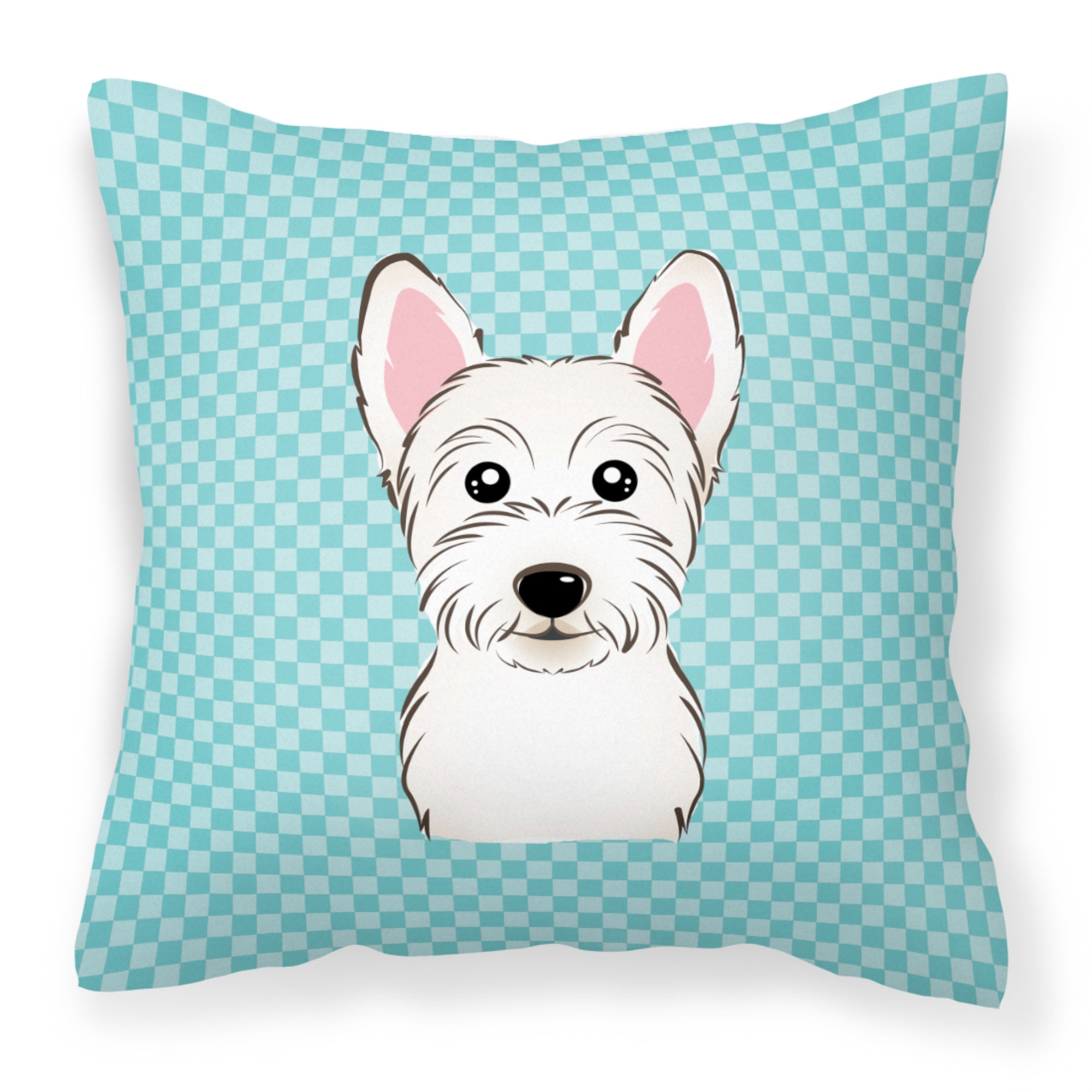 Checkerboard Blue Westie Fabric Decorative Pillow