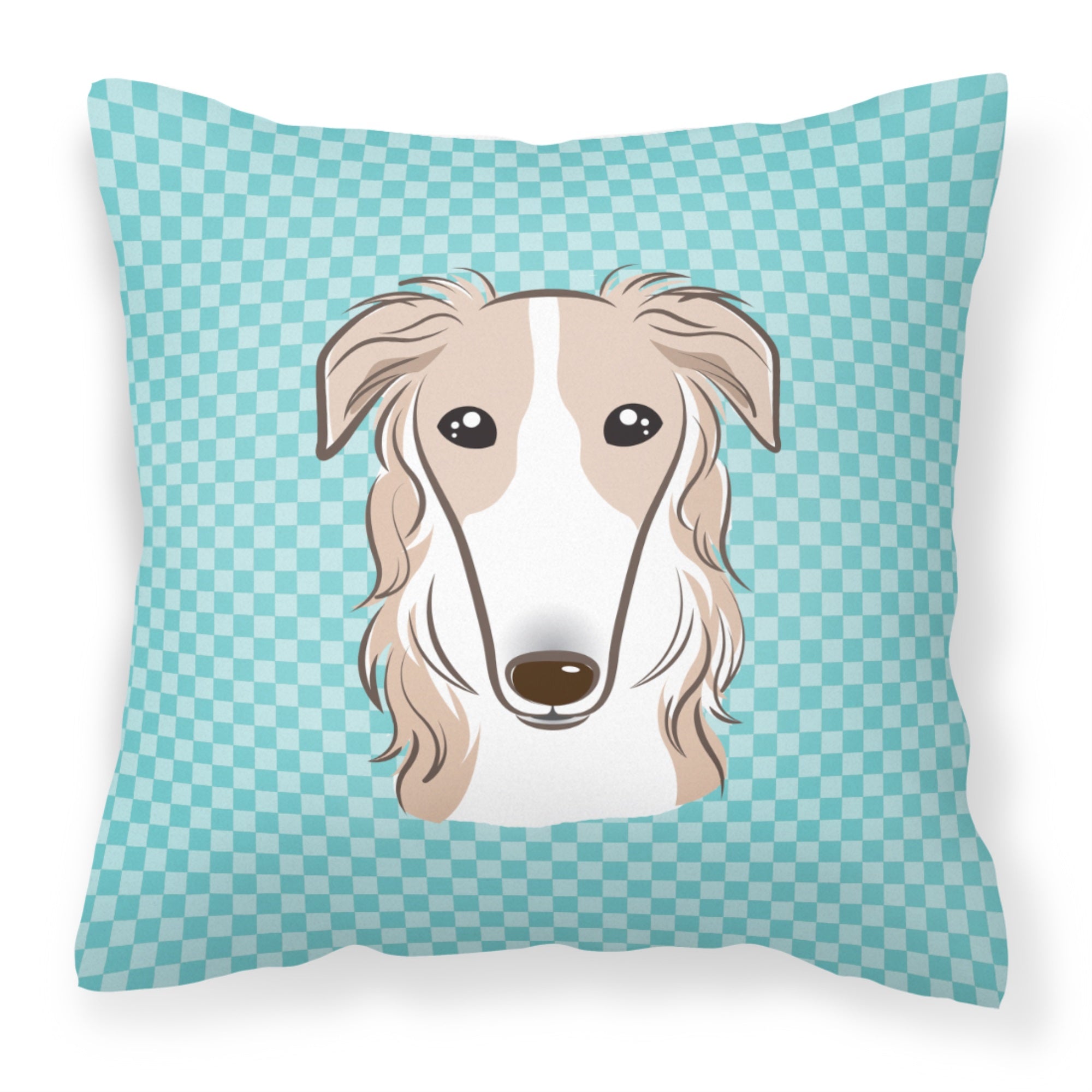 Checkerboard Blue Borzoi Fabric Decorative Pillow