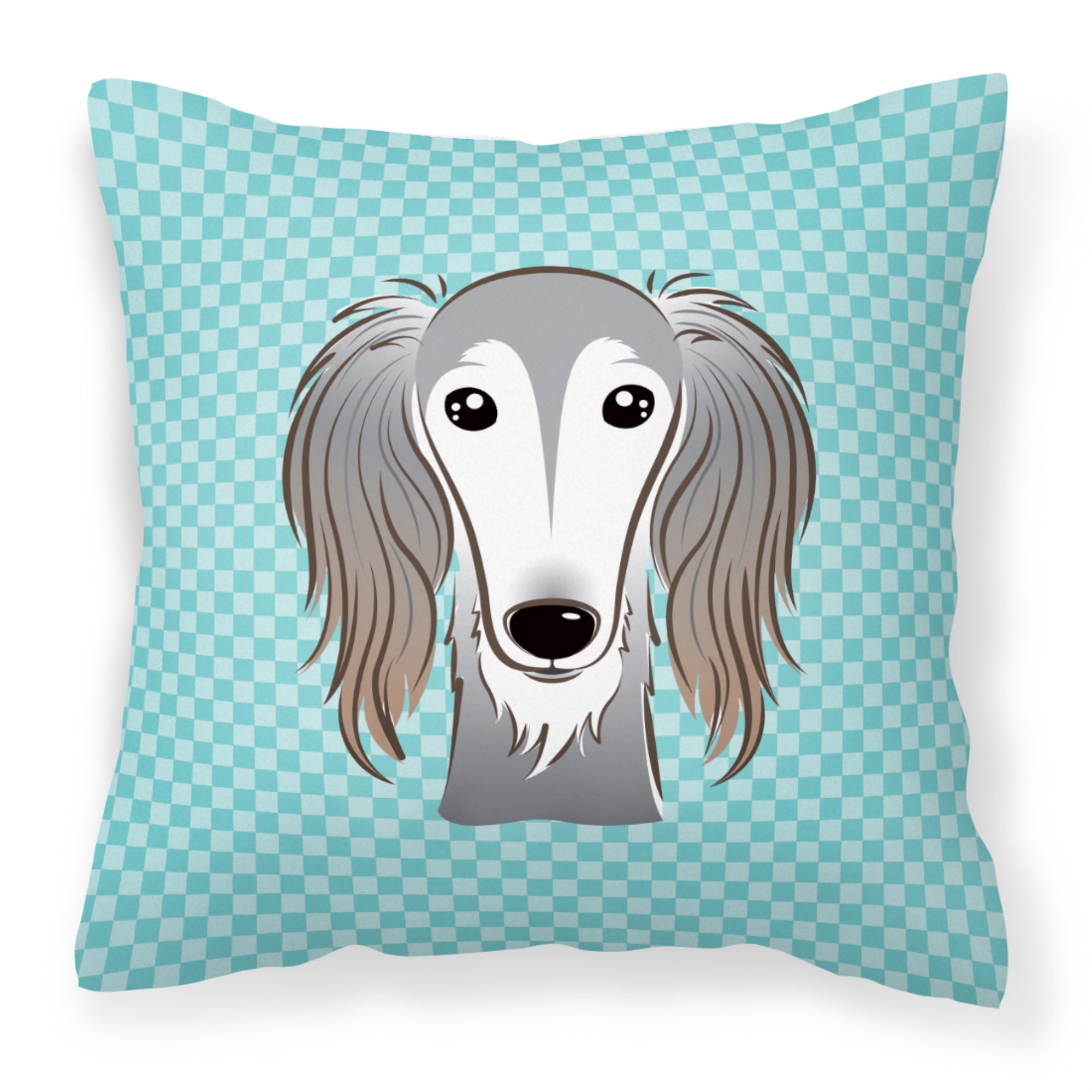 Checkerboard Blue Saluki Fabric Decorative Pillow