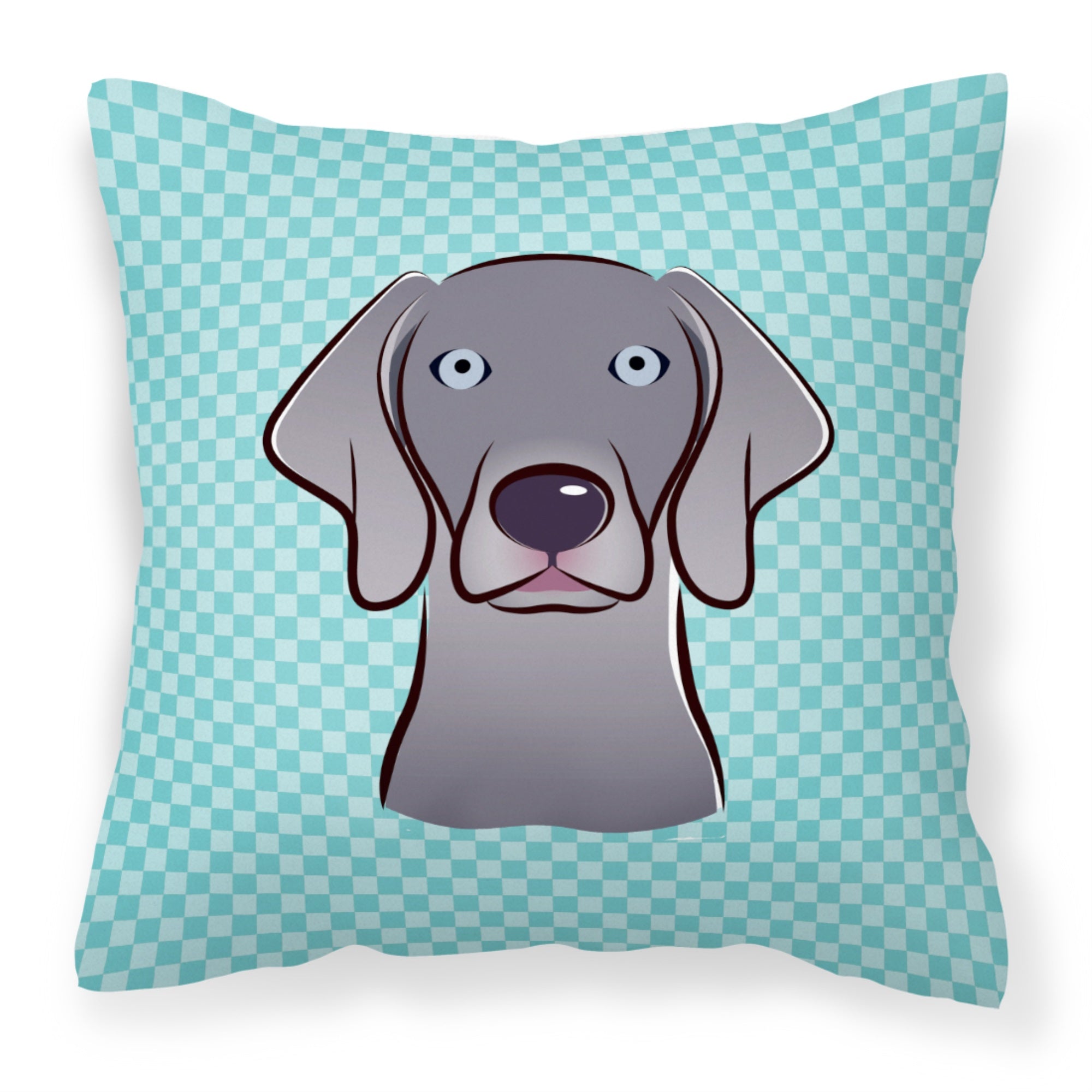 Checkerboard Blue Weimaraner Fabric Decorative Pillow