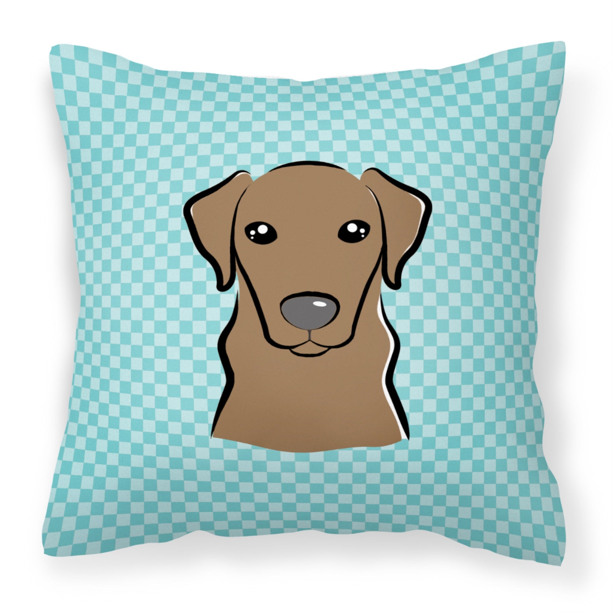 Checkerboard Blue Chocolate Labrador Fabric Decorative Pillow