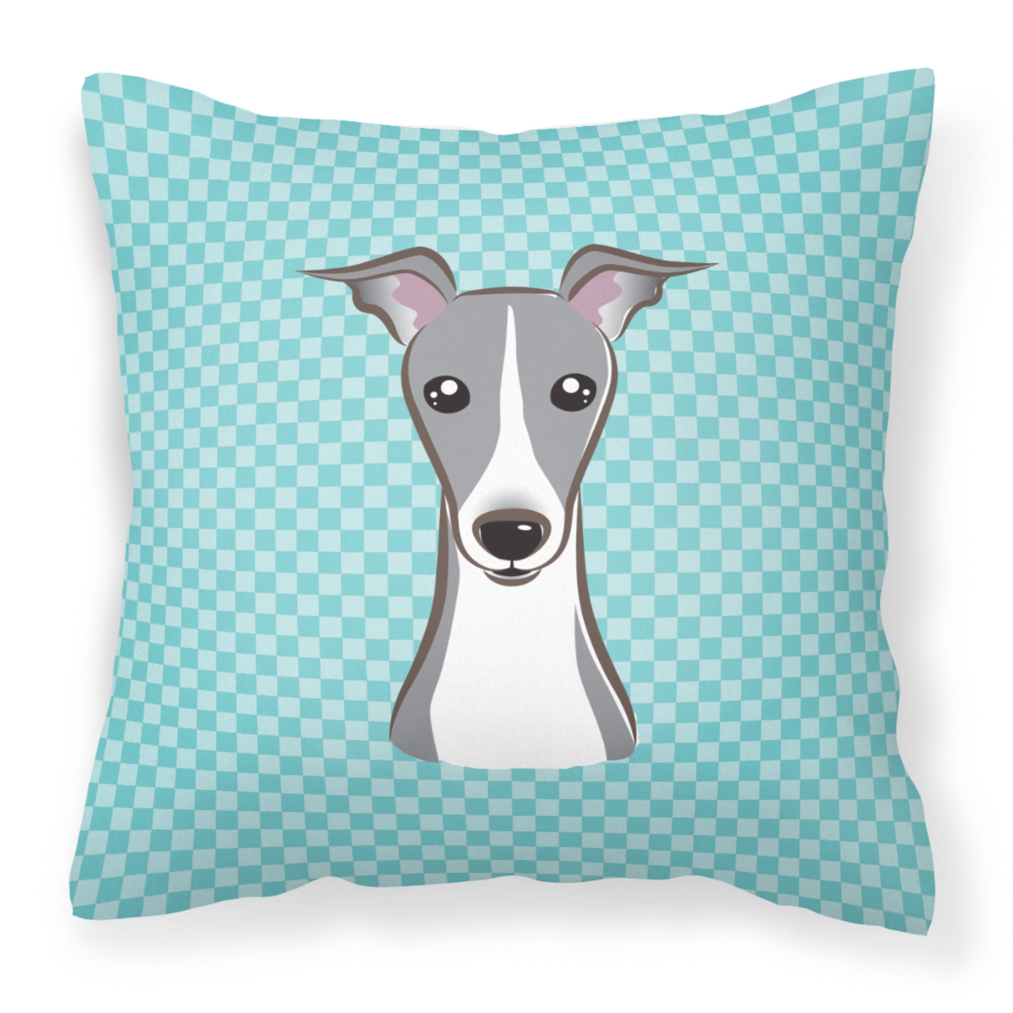 Checkerboard Blue Italian Greyhound Fabric Decorative Pillow