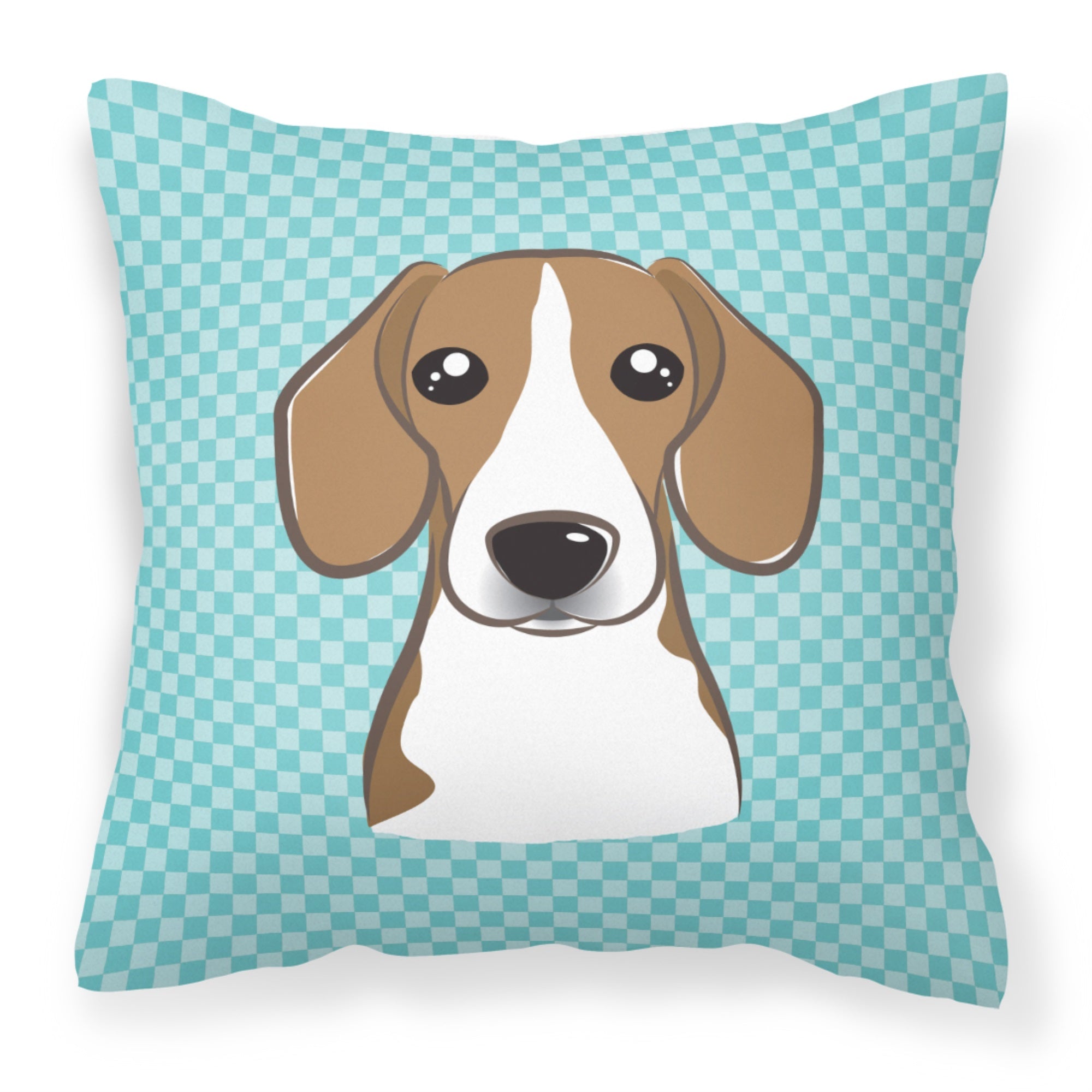 Checkerboard Blue Beagle Fabric Decorative Pillow