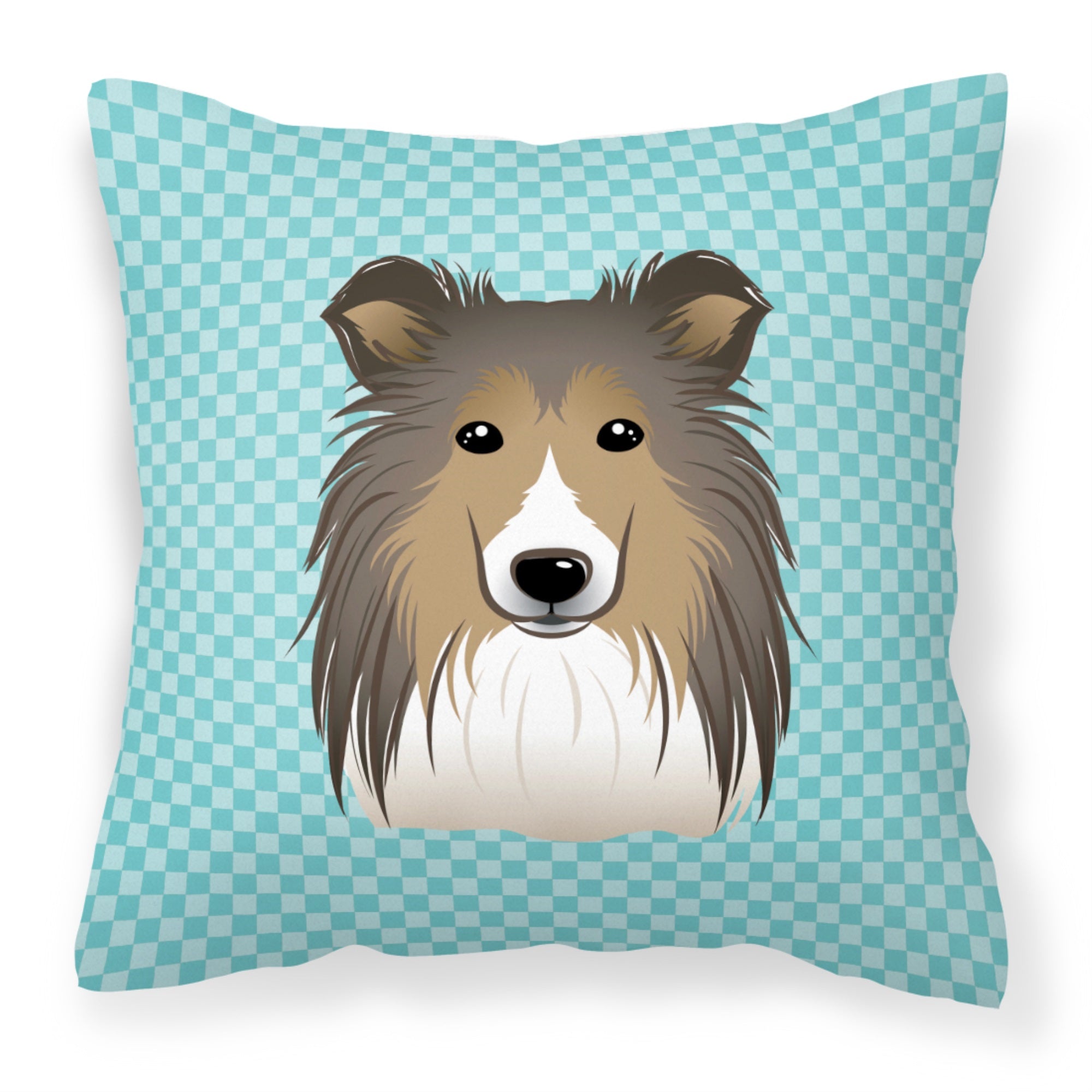 Checkerboard Blue Sheltie Fabric Decorative Pillow