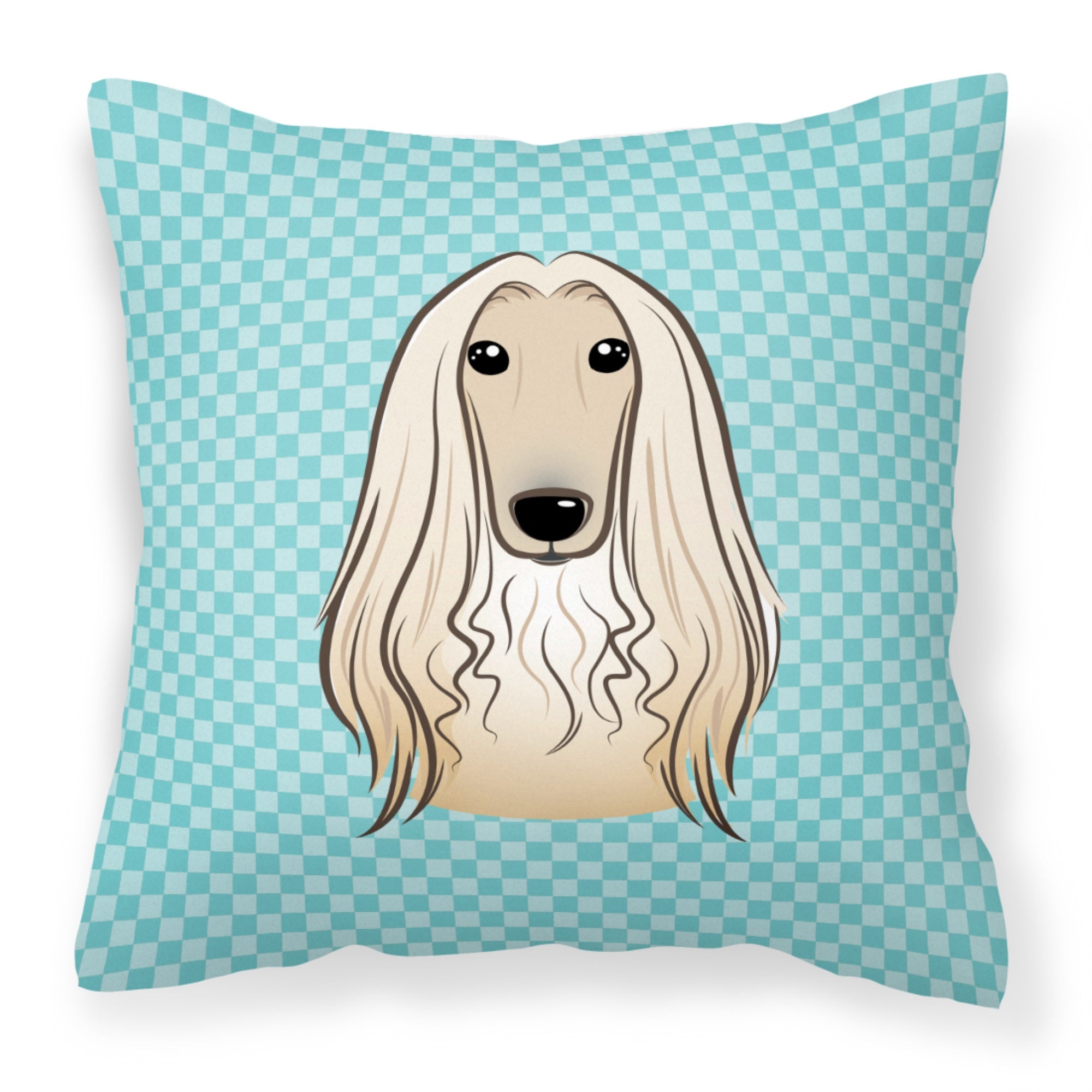 Checkerboard Blue Afghan Hound Fabric Decorative Pillow