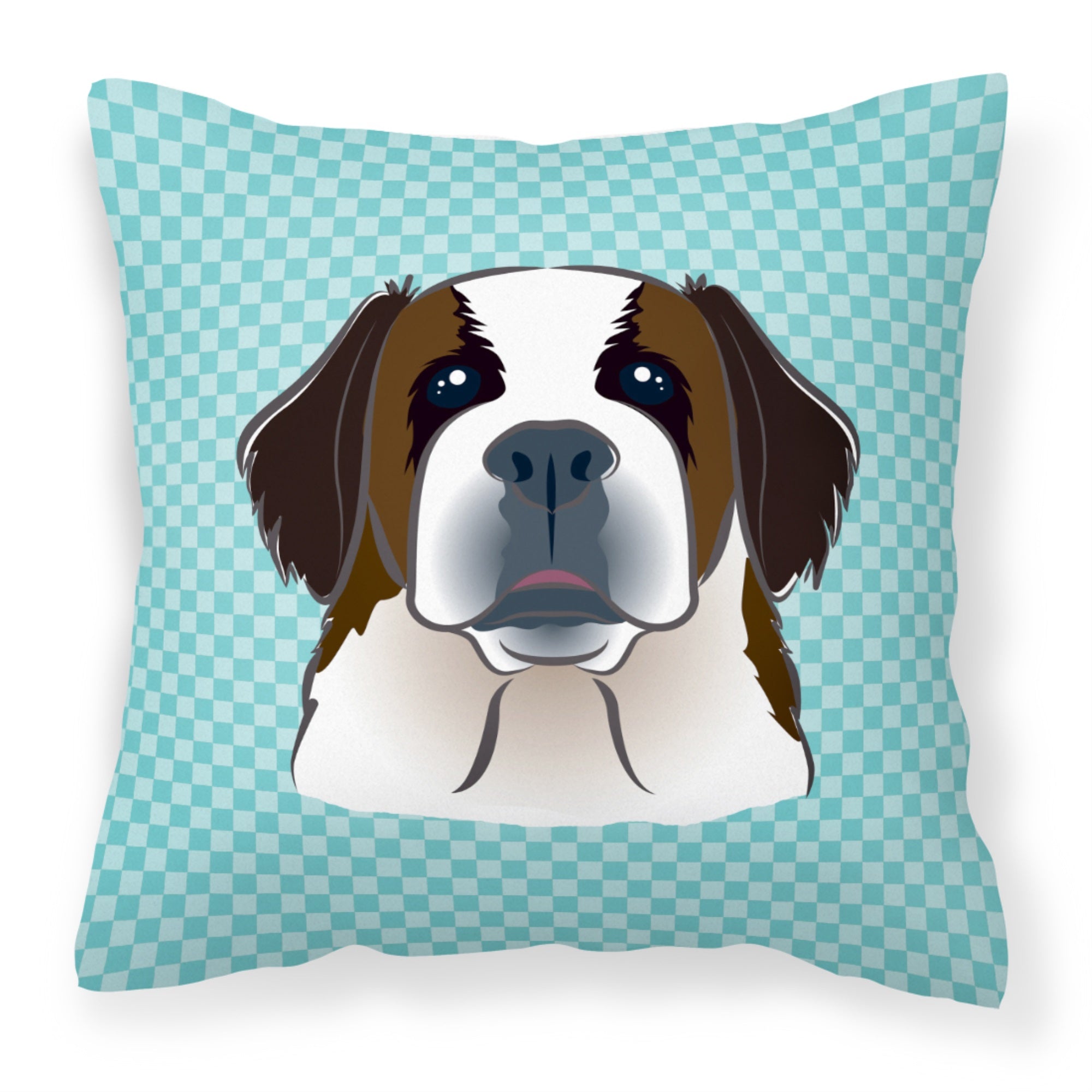 Checkerboard Blue Saint Bernard Fabric Decorative Pillow
