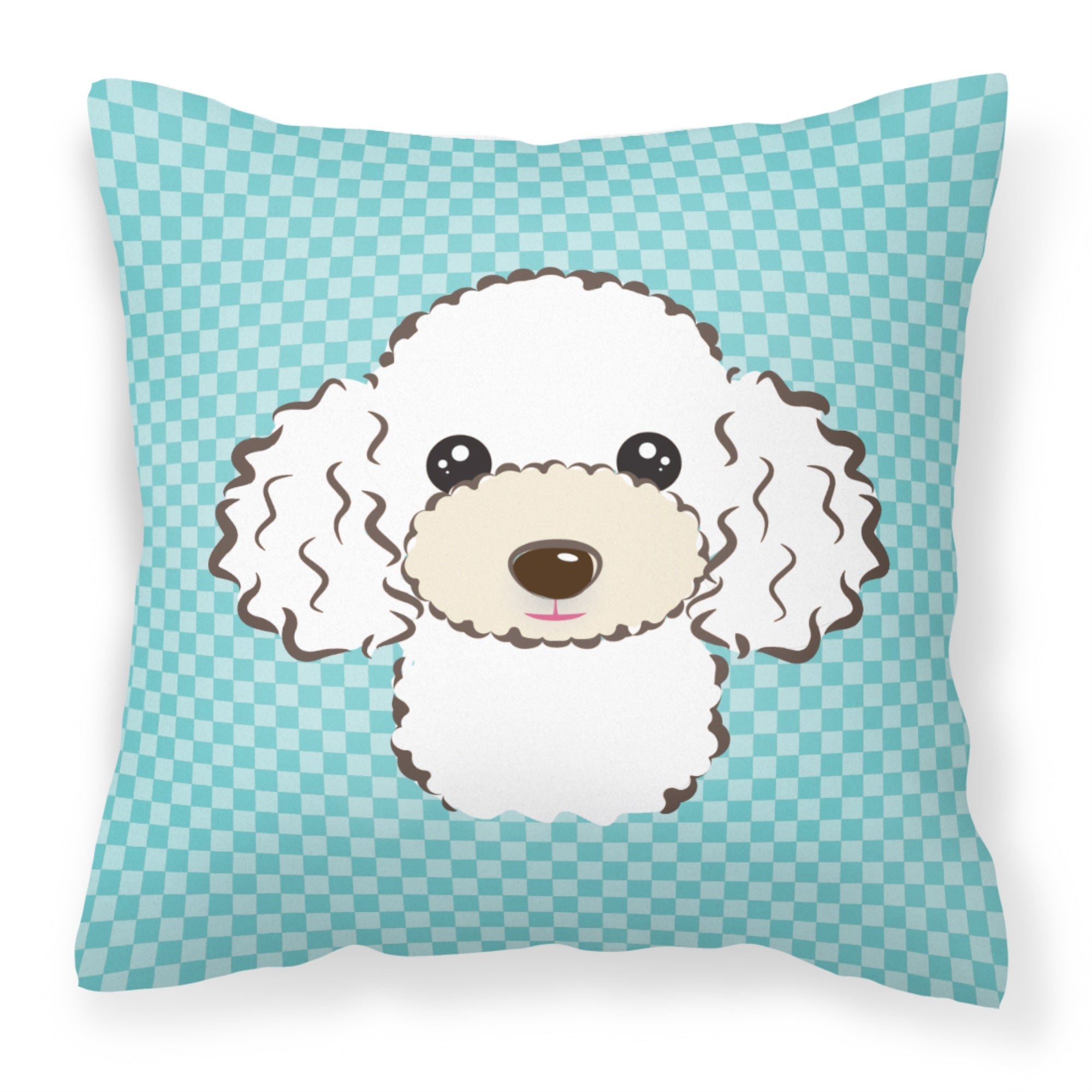 Checkerboard Blue White Poodle Fabric Decorative Pillow