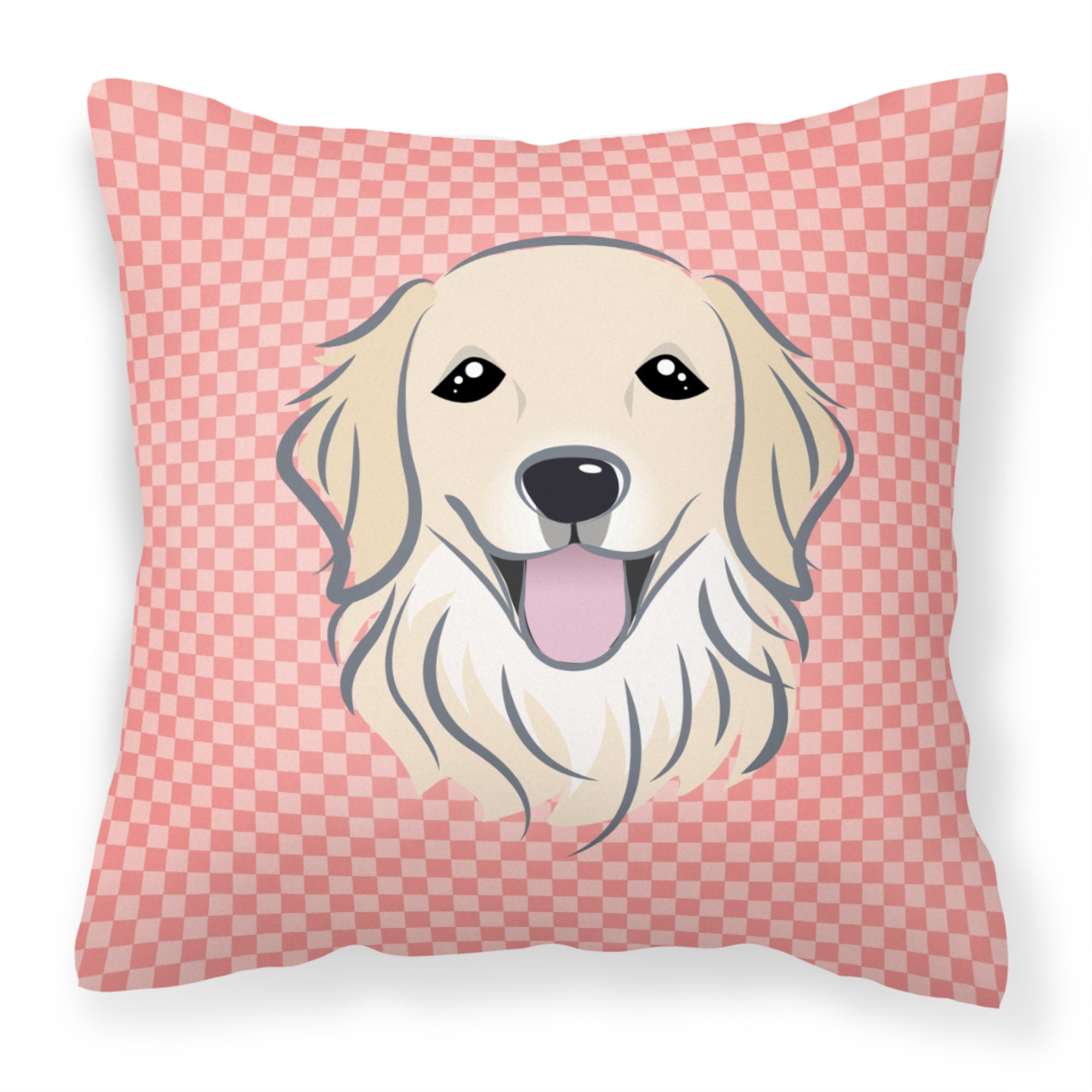 Checkerboard Pink Golden Retriever Fabric Decorative Pillow
