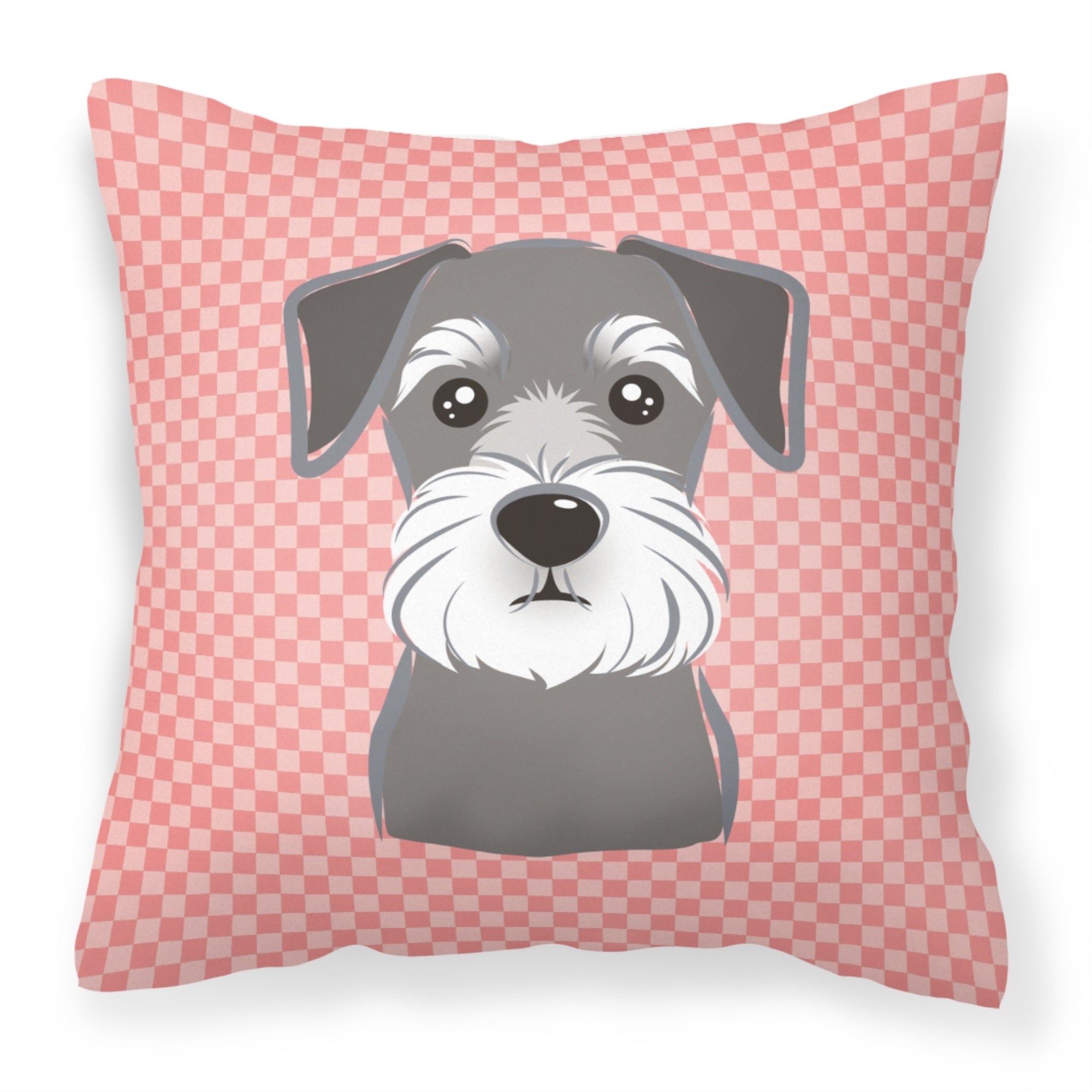 Checkerboard Pink Schnauzer Fabric Decorative Pillow