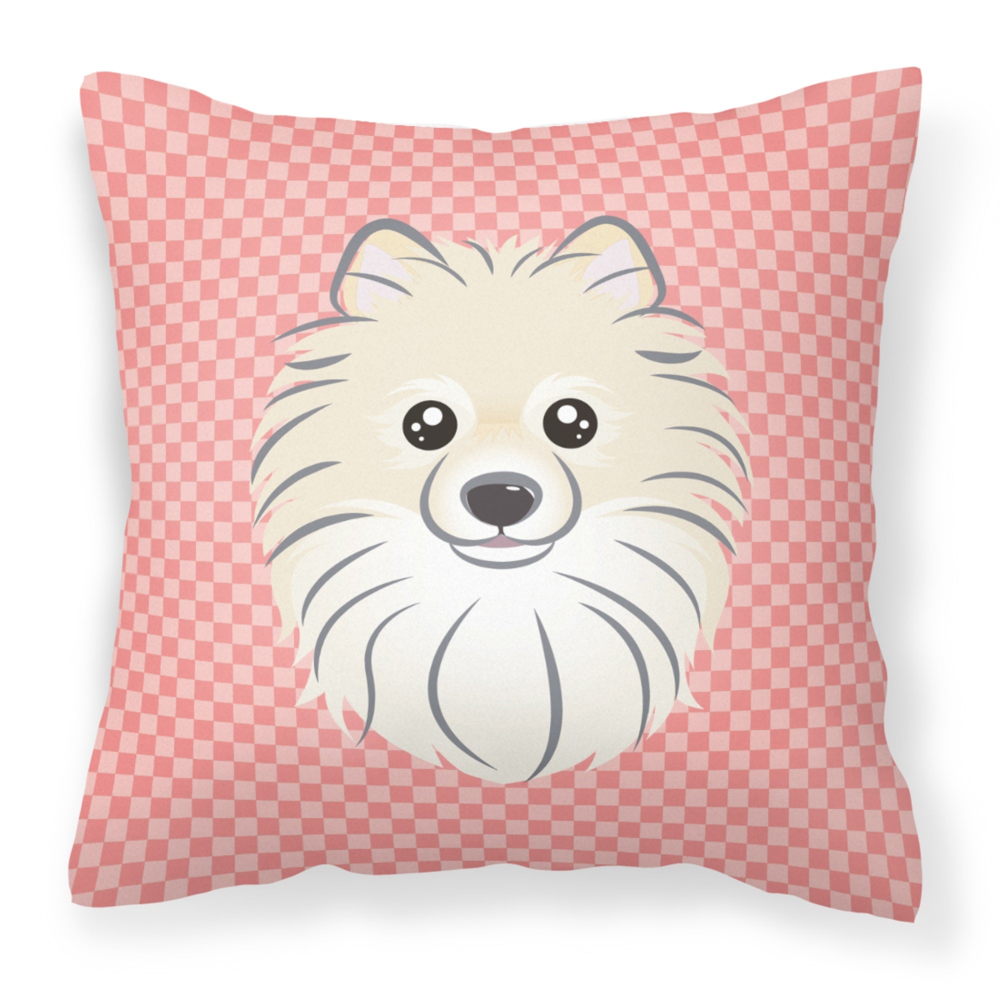Checkerboard Pink Pomeranian Fabric Decorative Pillow