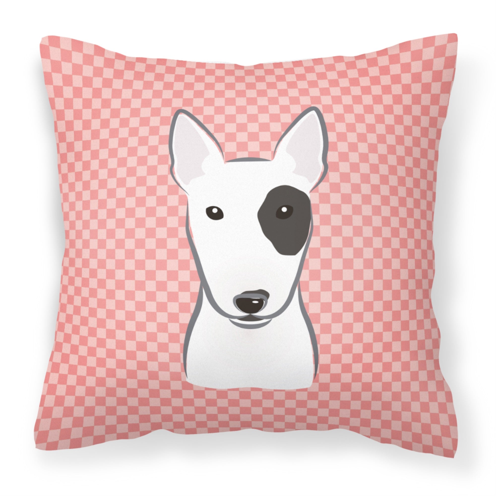 Checkerboard Pink Bull Terrier Fabric Decorative Pillow