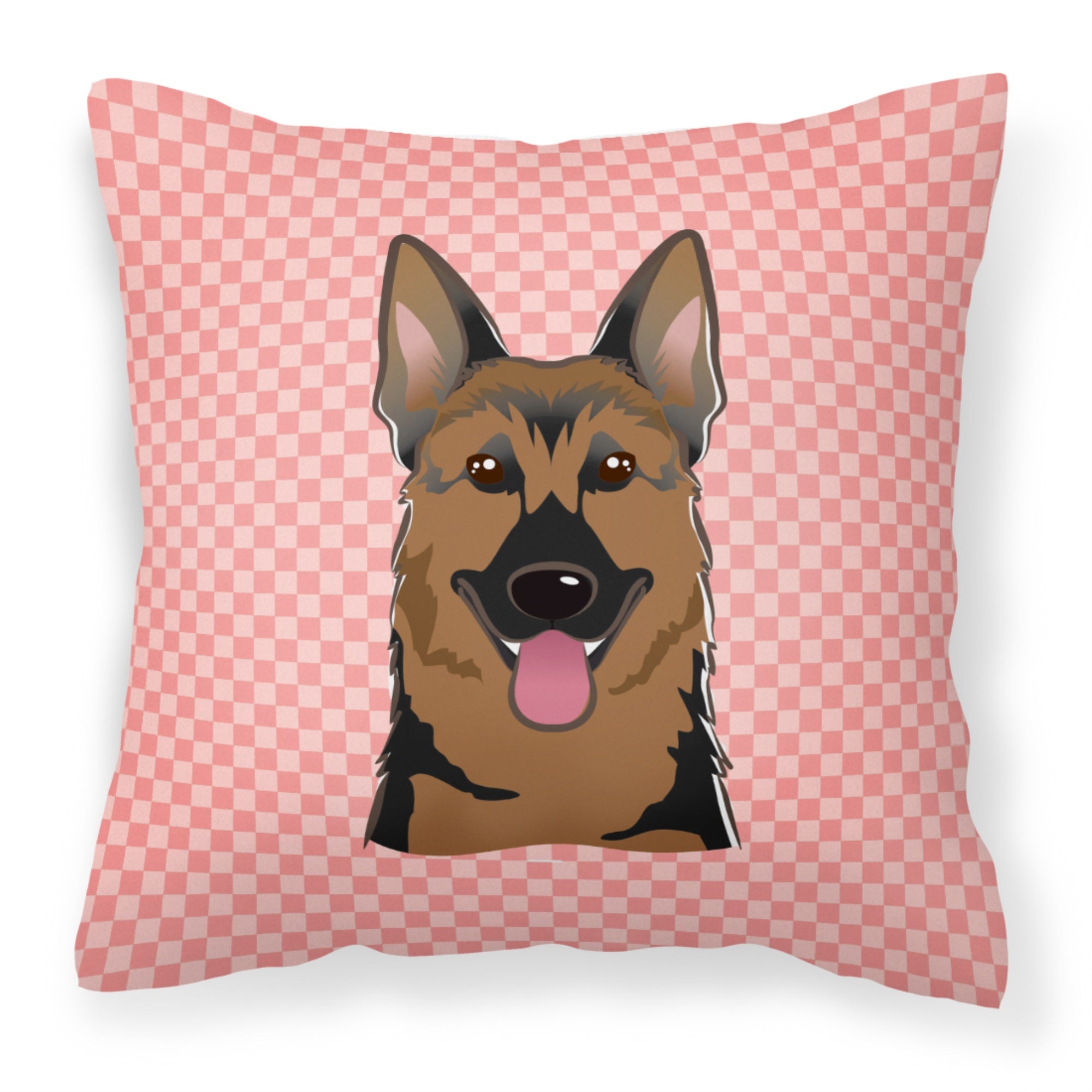 Checkerboard Pink German Shepherd Fabric Decorative Pillow