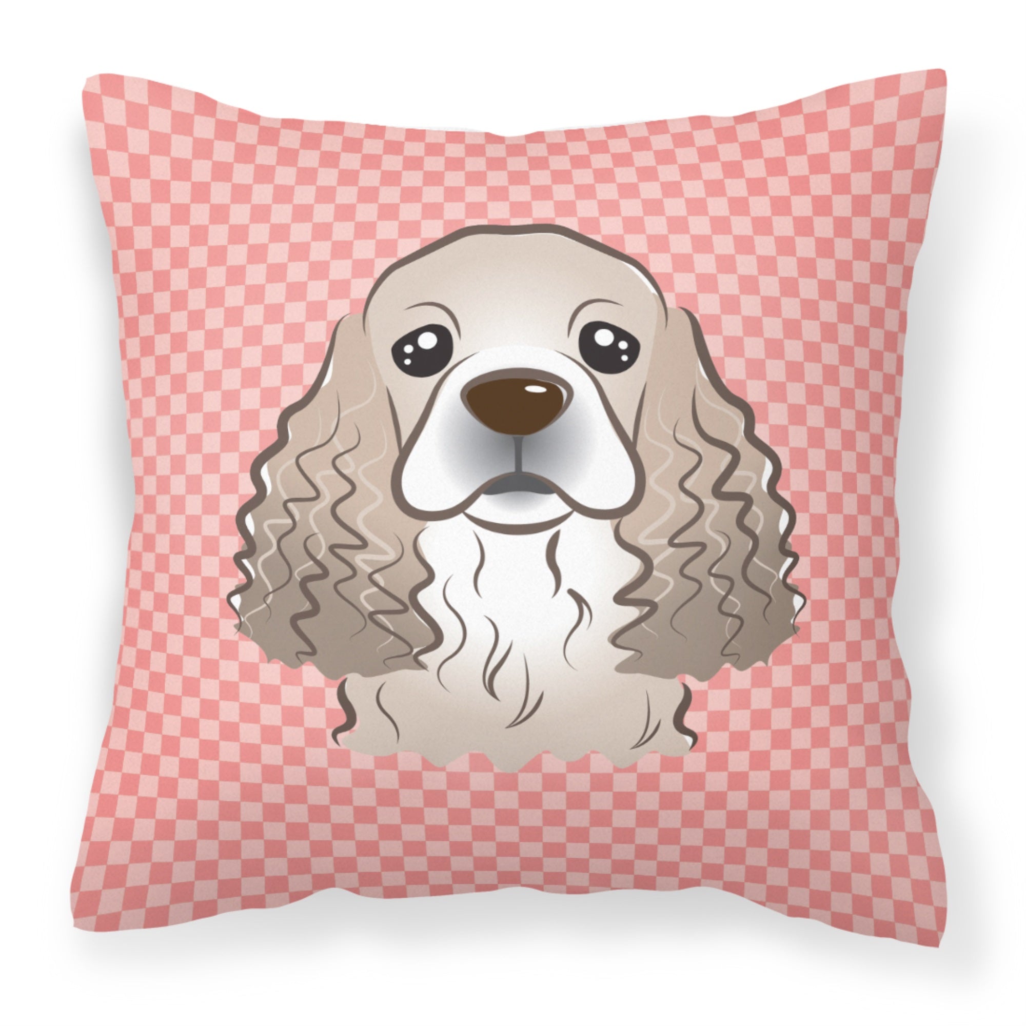 Checkerboard Pink Cocker Spaniel Fabric Decorative Pillow