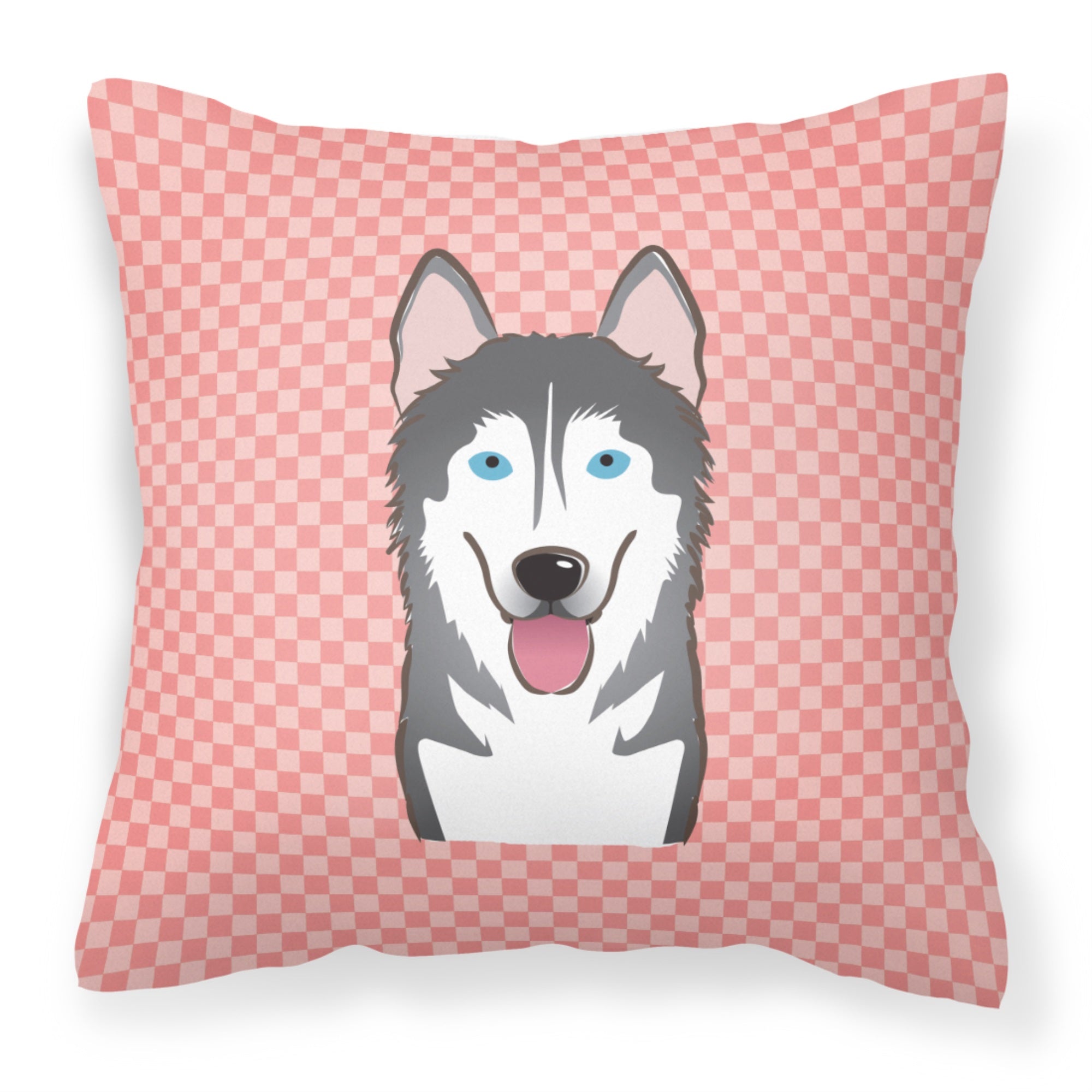 Checkerboard Pink Alaskan Malamute Fabric Decorative Pillow