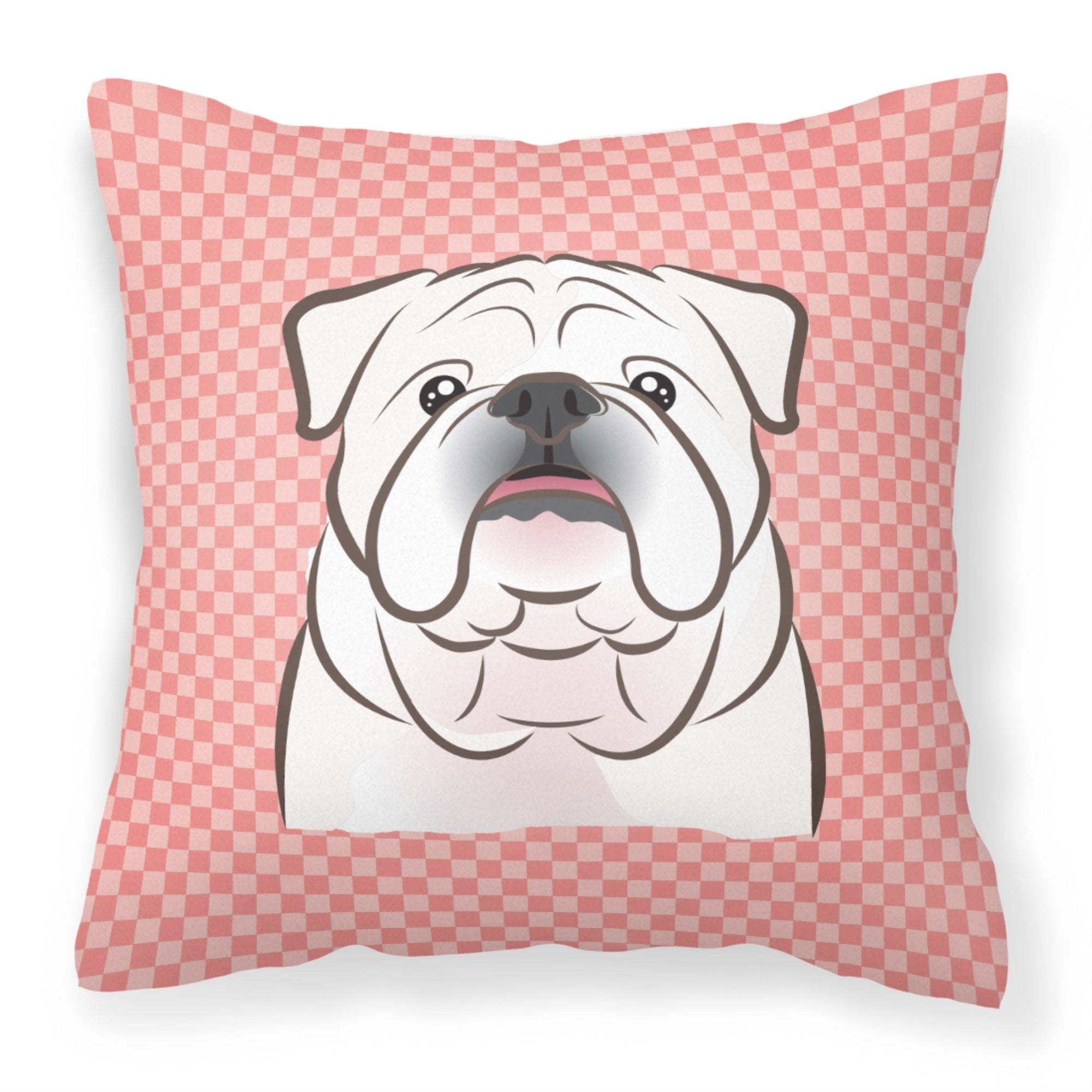 Checkerboard Pink White English Bulldog  Fabric Decorative Pillow