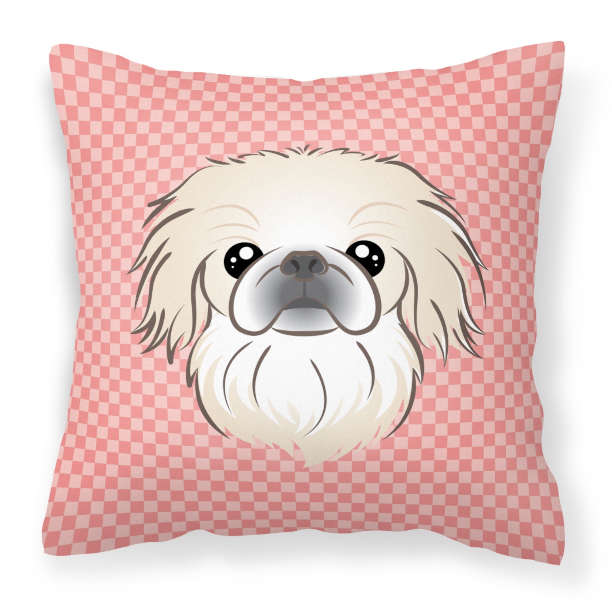 Checkerboard Pink Pekingese Fabric Decorative Pillow